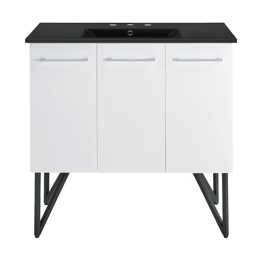 Swiss Madison - Annecy 36 in White Bathroom Vanity With Black 3Hole Ceramic Sink Top