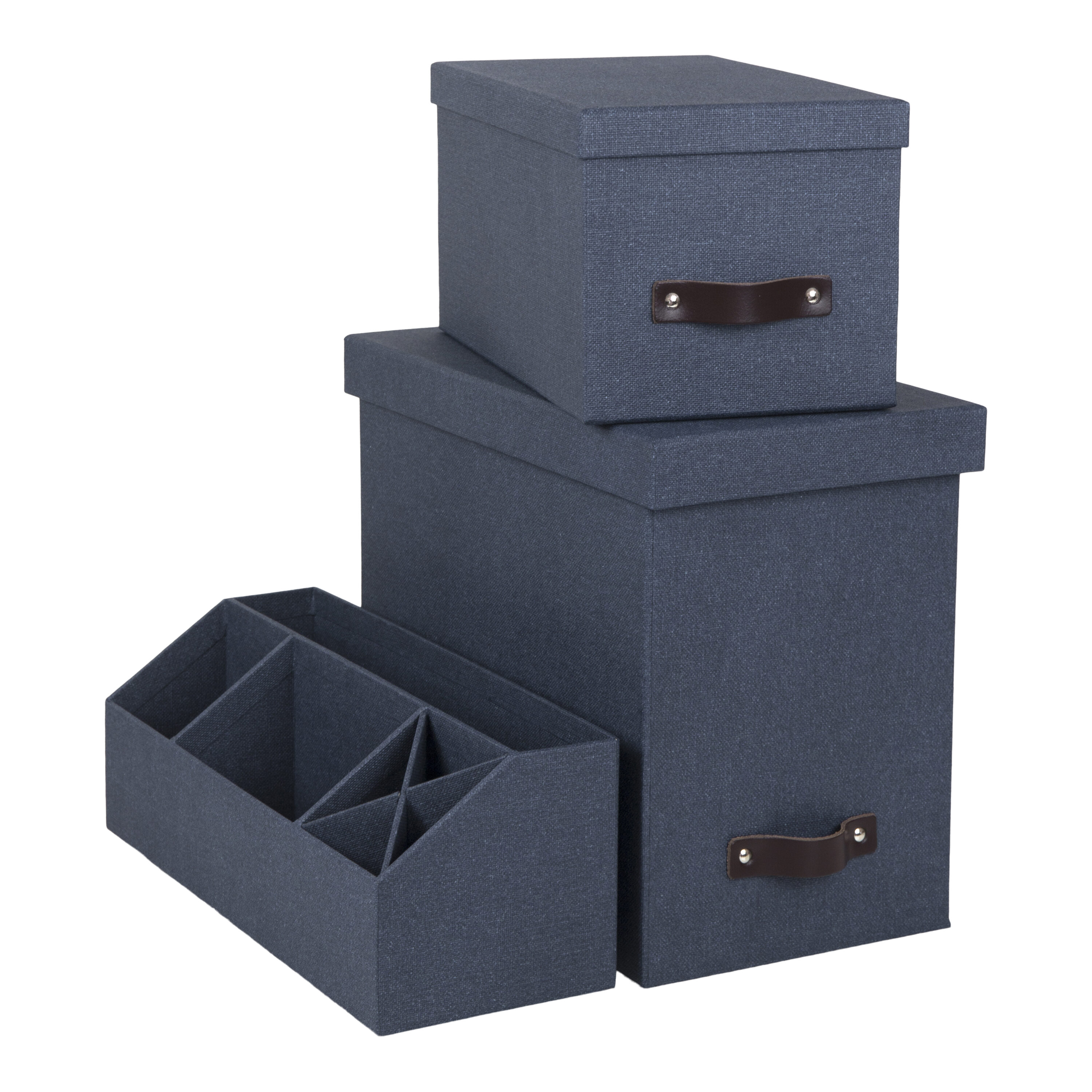 BIGSO BOX OF SWEDEN 992PC3812X3 3-Pack Canvas Blue 7-Compartment Fiberboard Desktop Organizer Set
