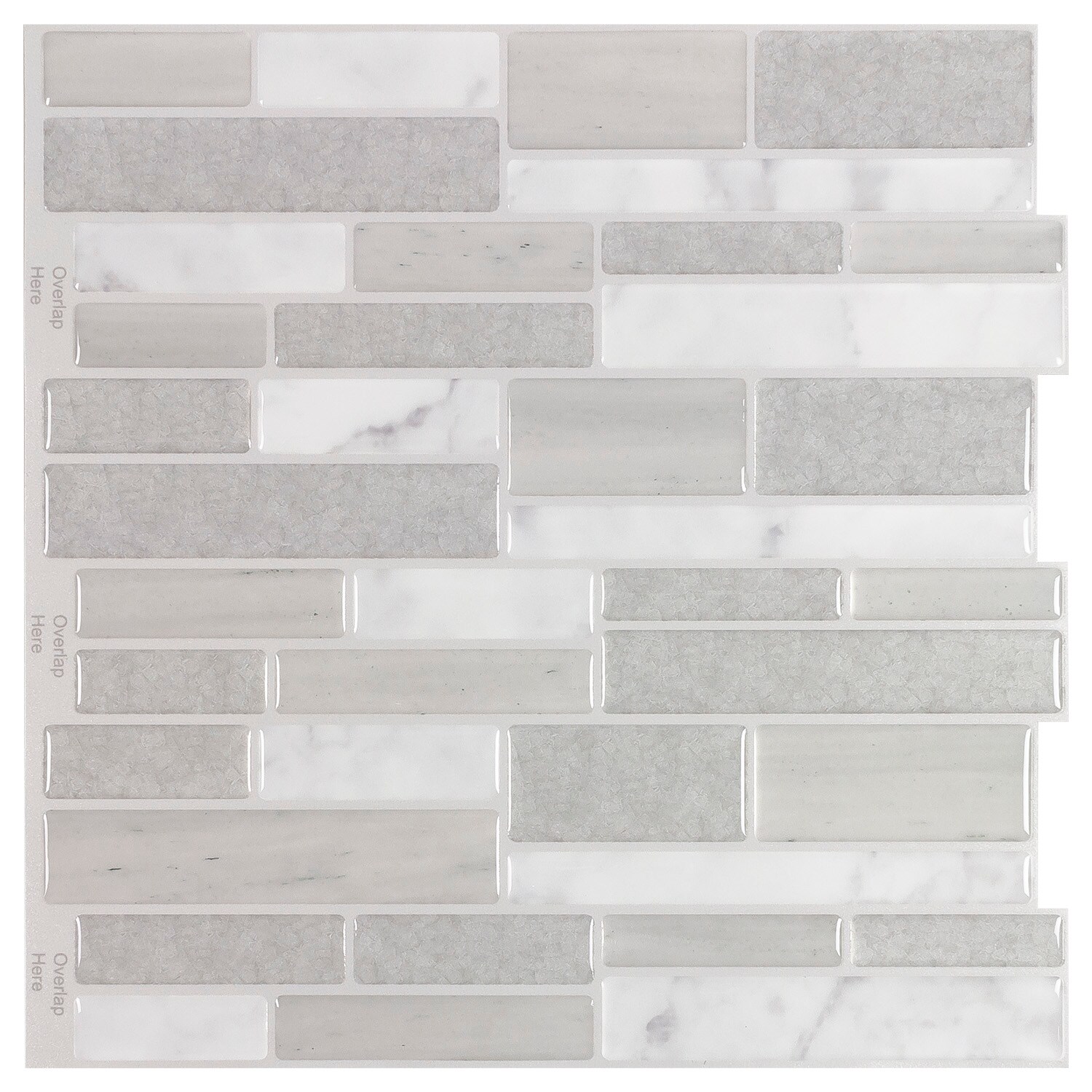 Peel&Stick Mosaics LWPS191025 Natural sand drift white and gray 10-in x 10-in Glossy Composite Marble look Linear Mosaic Wall Tile ( 0.694-sq ft Piece )