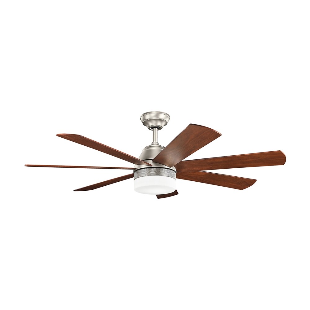 Kichler 300239NI Ellys 56-in Integrated LED Brushed Nickel with Silver/Walnut Blades Ceiling Fan With Light ( 7 -Blade )