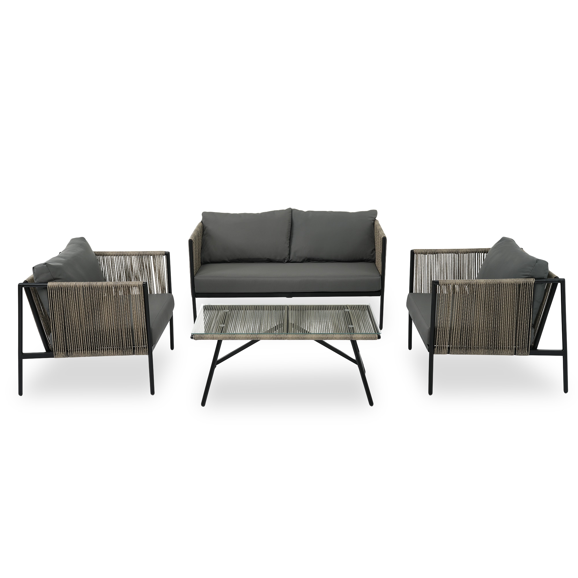JIMSMAISON BOGOPCS02GR 4 -Piece Wicker Patio Conversation Set with Gray Cushions