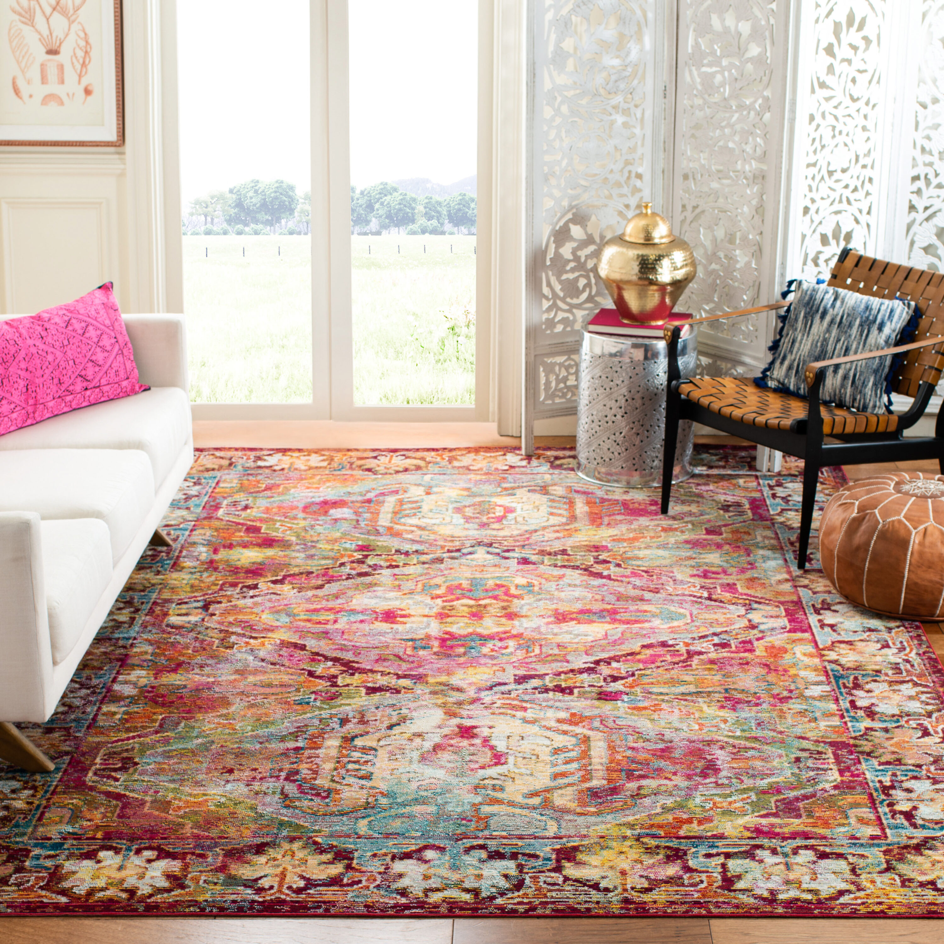 Crystal 516B Fuchsia Light Blue 7 x 9 Rectangular Area rug