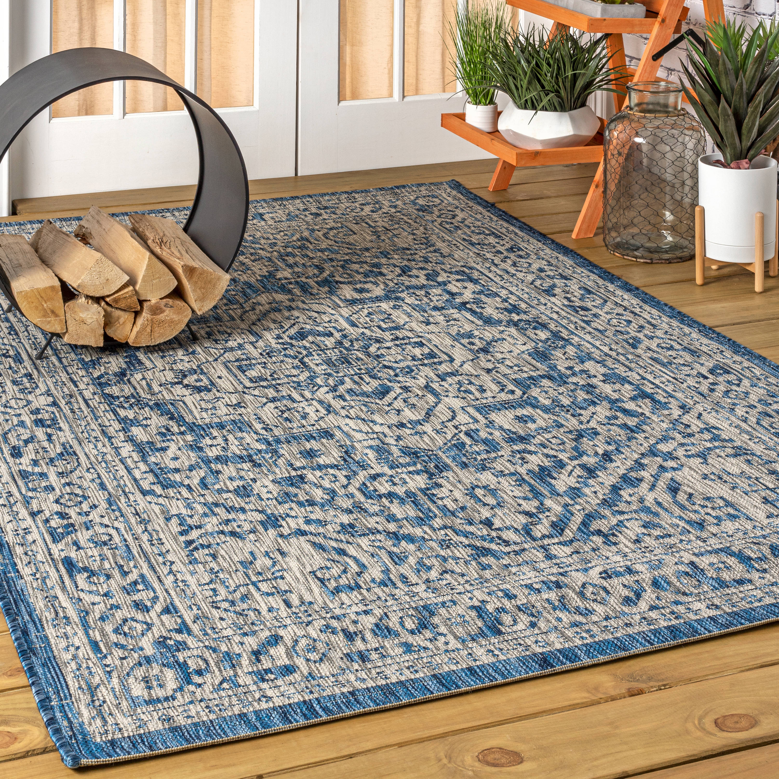 JONATHAN  Y SMB101B-6 SANTA MONICA Sinjuri Medallion Textured Weave 6 x 9 (ft) Polypropylene Navy/Gray Rectangular Indoor Medallion Bohemian/Eclectic Area rug
