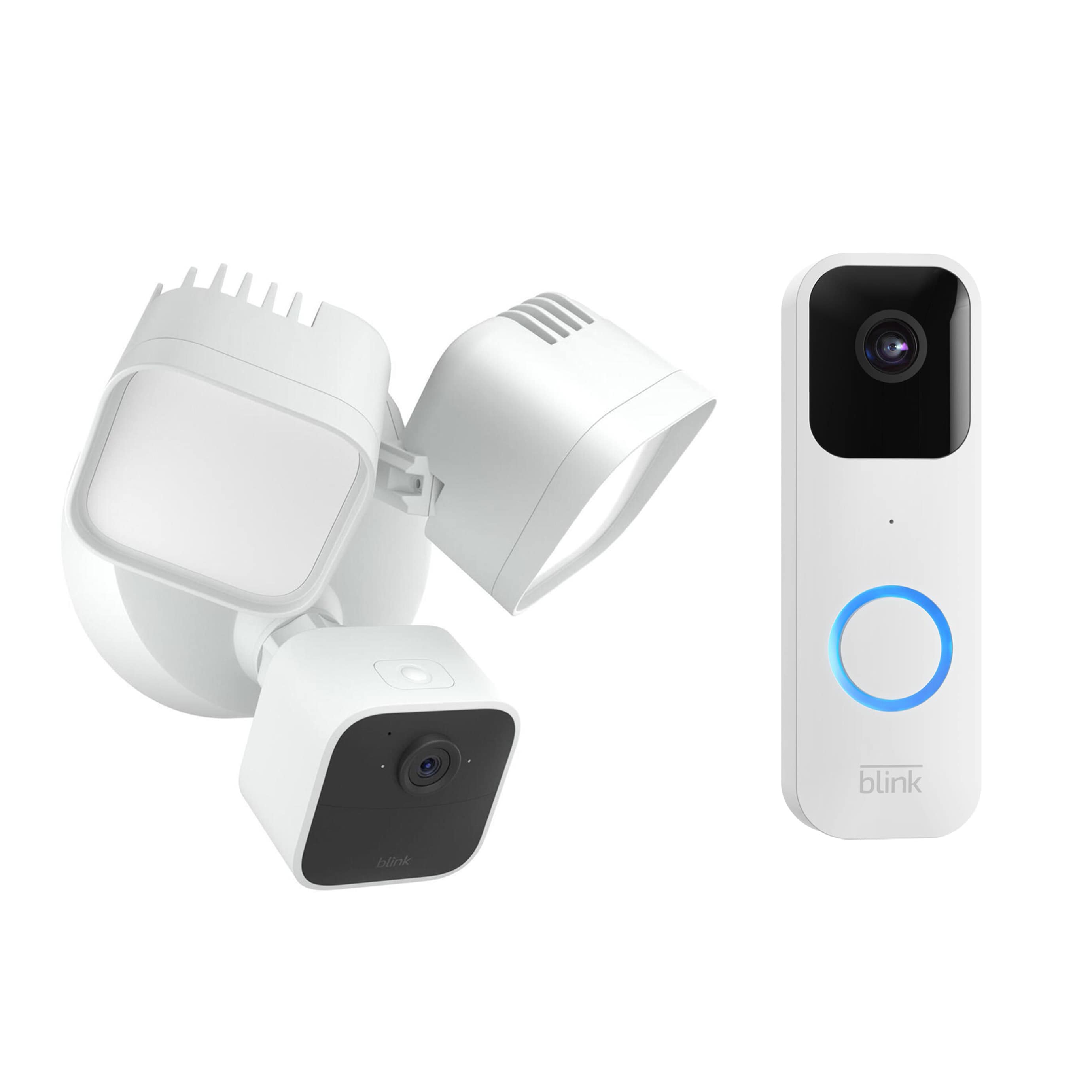 Blink Wired Floodlight Smart Security Camera, White + Wired or Wireless Smart Video Doorbell, White