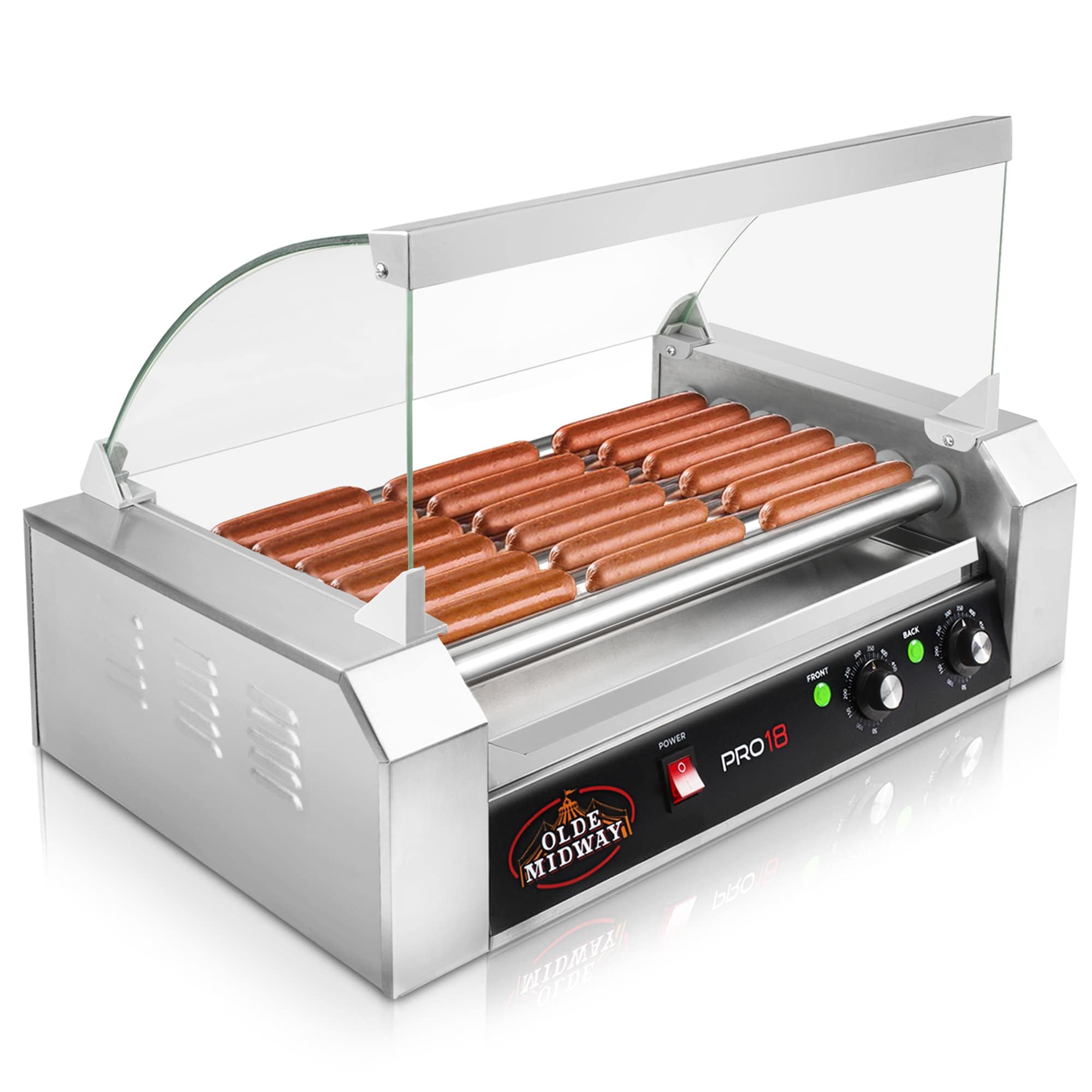 Olde Midway Electric 18 Hot Dog 7 Roller Grill Cooker Machine with Cover #CON-ROLL-PRO18-CVR