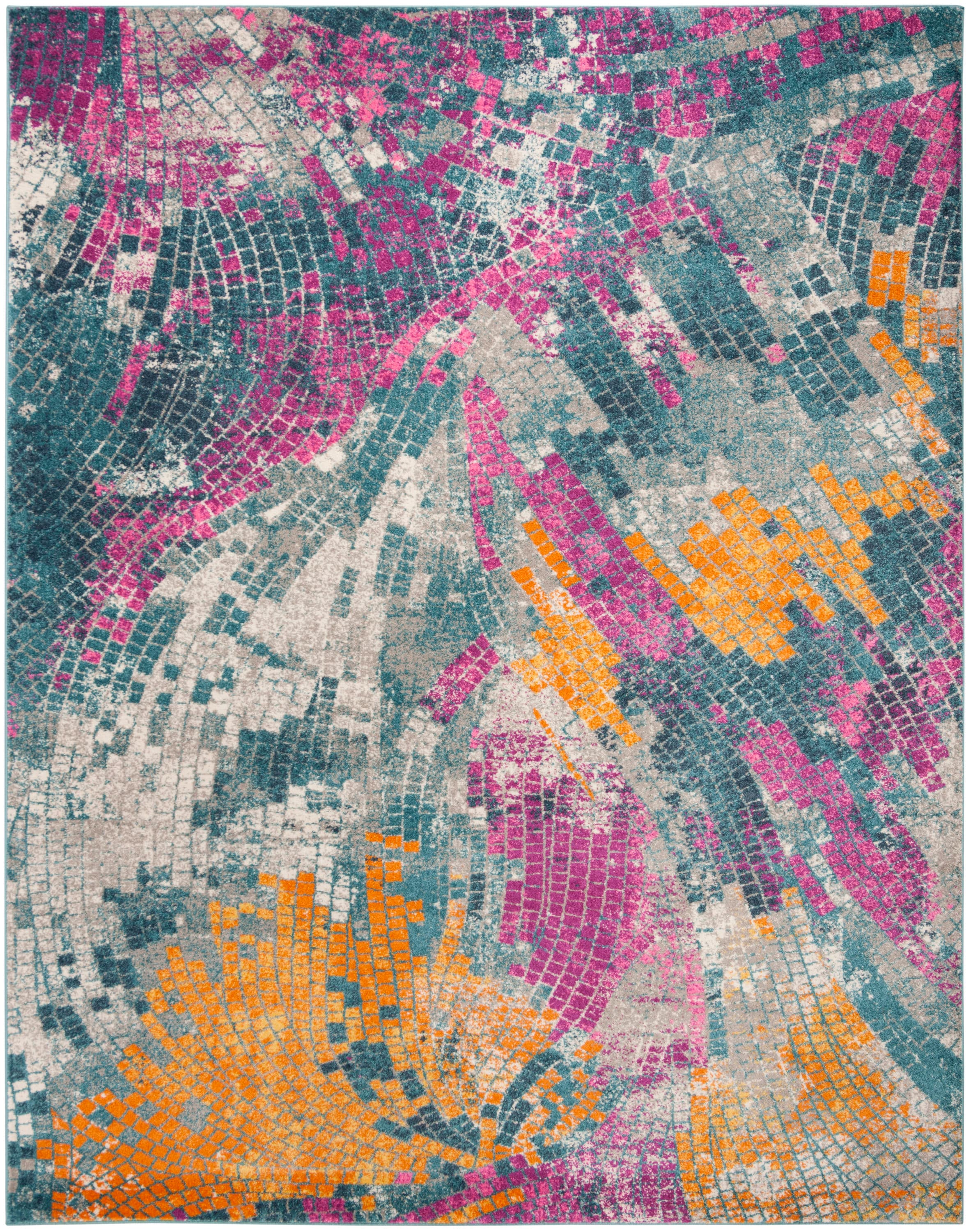 8' x 10' Blue and Multi Abstract Synthetic Area Rug