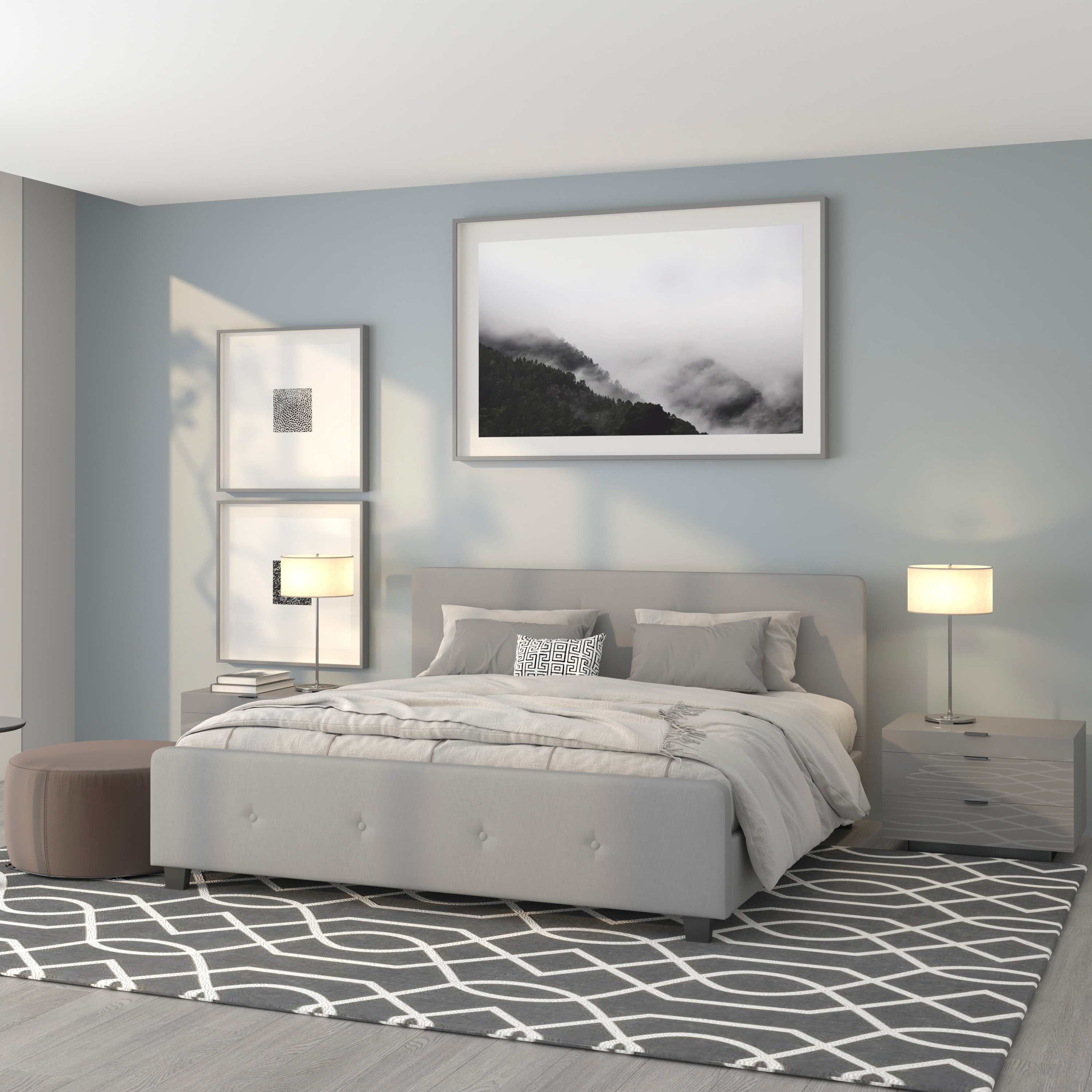 Flash Furniture 889142255109 Tribeca Light Gray King Upholstered Platform Bed