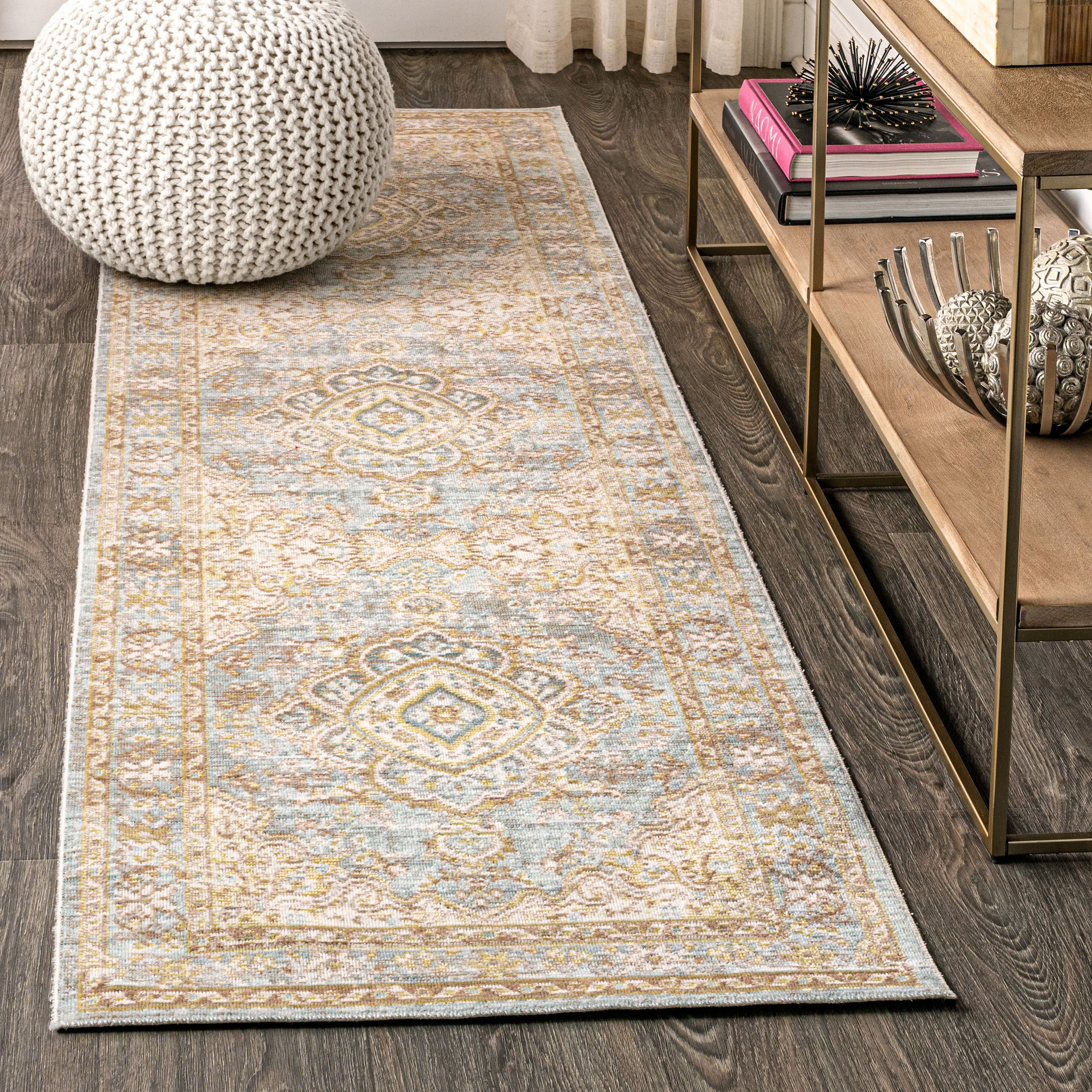 JONATHAN  Y MDP305B-28 MODERN PERSIAN Khilana 2 x 8 (ft) Loomed Polyester Chambray Blue/Ivory Rectangular Indoor Medallion Persian Runner rug