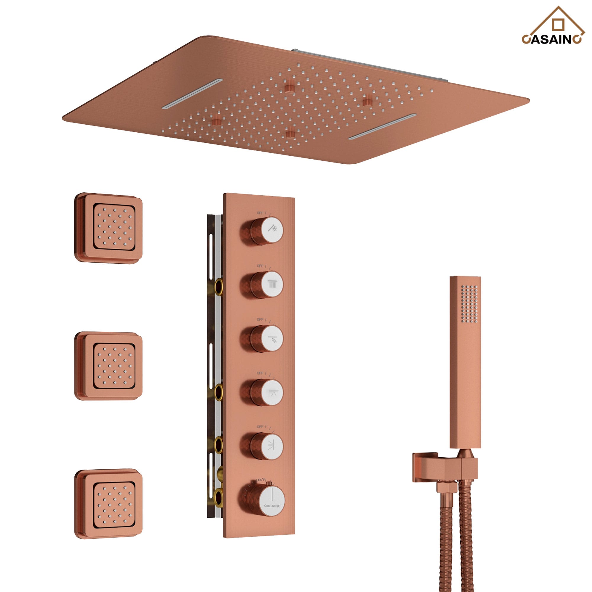 CASAINC KCHS0002-BRG Brushed Gold 16-in Waterfall Built-In Shower Faucet System with 3-way Diverter ( Thermostatic Valve Included )