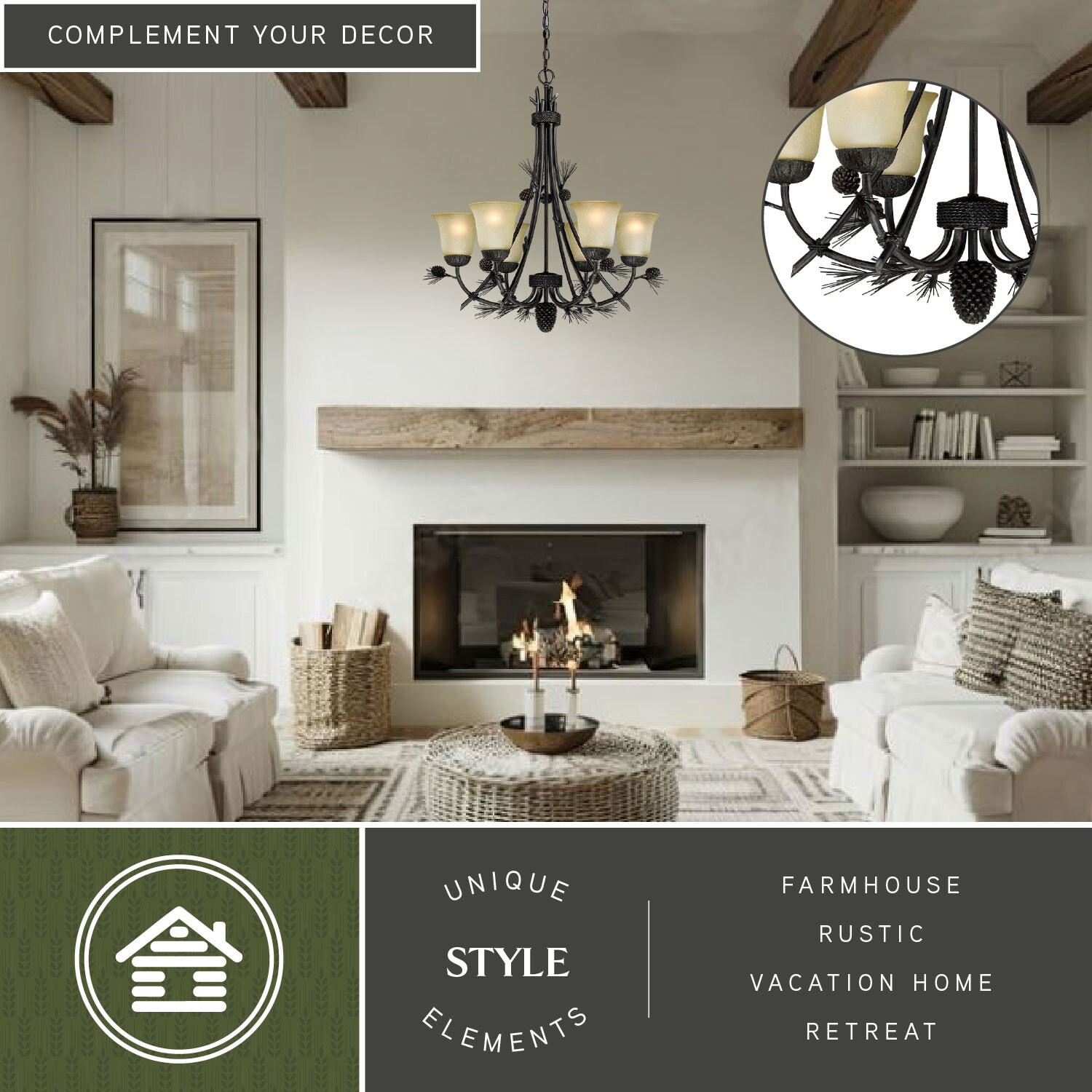 Sierra 31" Bronze Rustic Chandelier with Frosted Glass