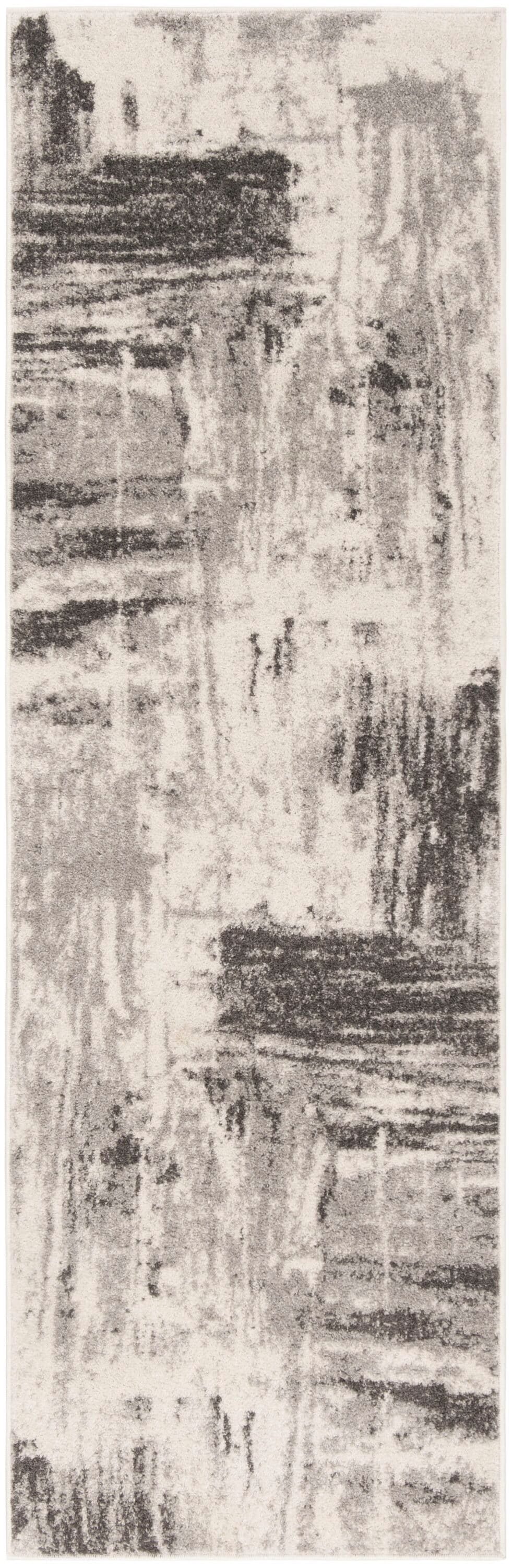 Ivory and Grey Abstract Synthetic Runner Rug 2'6" x 6'