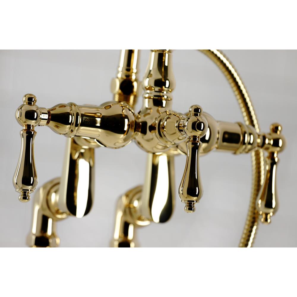 Kingston Brass Vintage Polished Brass 3 Handle Deck Mount Roman High Arc Bathtub Faucet With