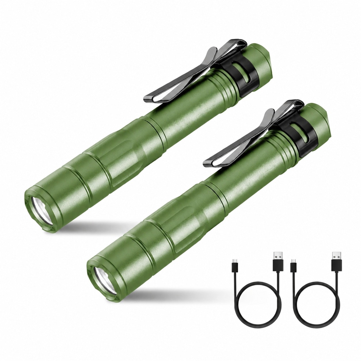 SenQWFa  renewable power Pen Light Mini Flashlight 2 Pack Ultra Compact Pocket Flashlight with Clip Memory Function and USB C Cable Included Green