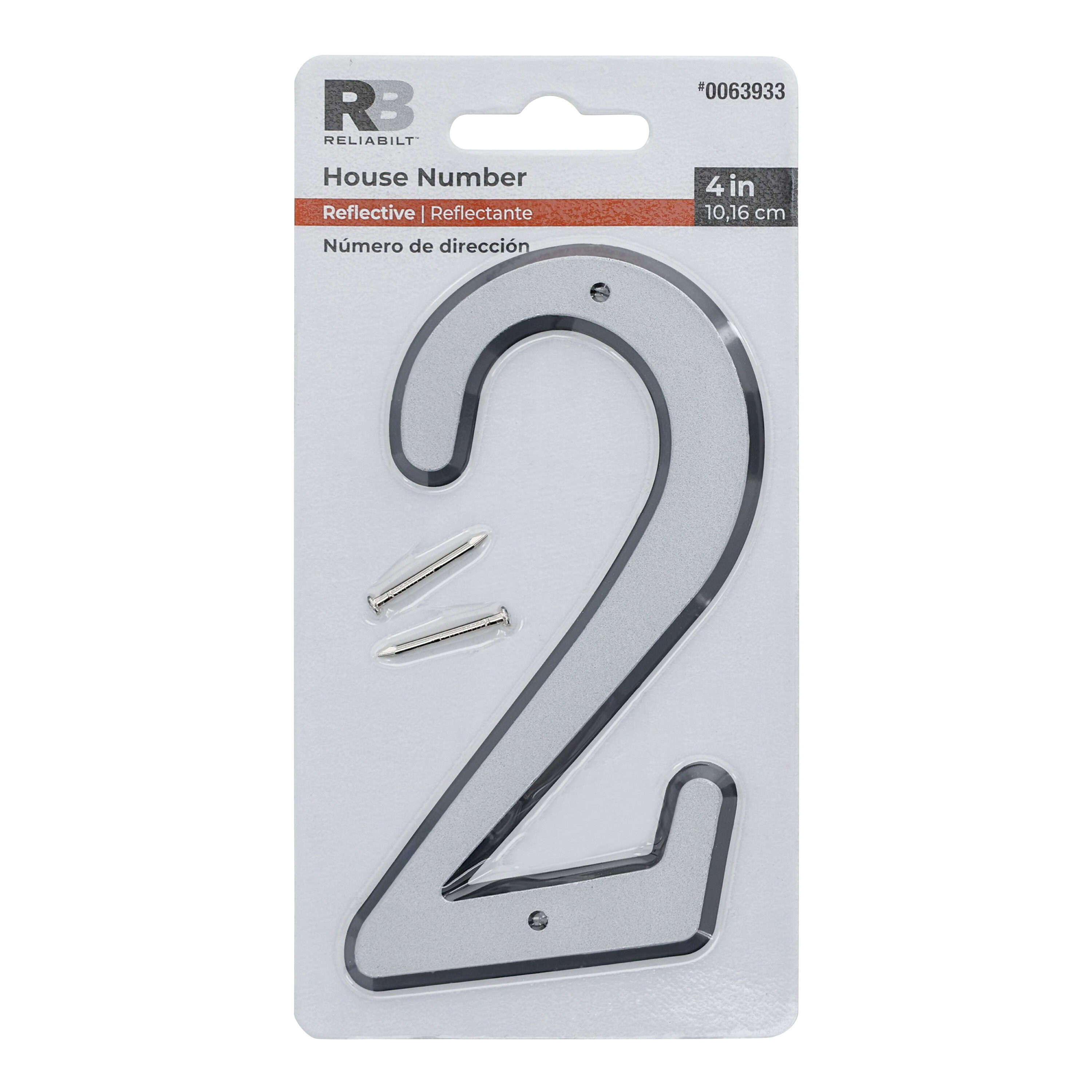 RELIABILT 4in Reflective Silver Number 2 in the House Letters