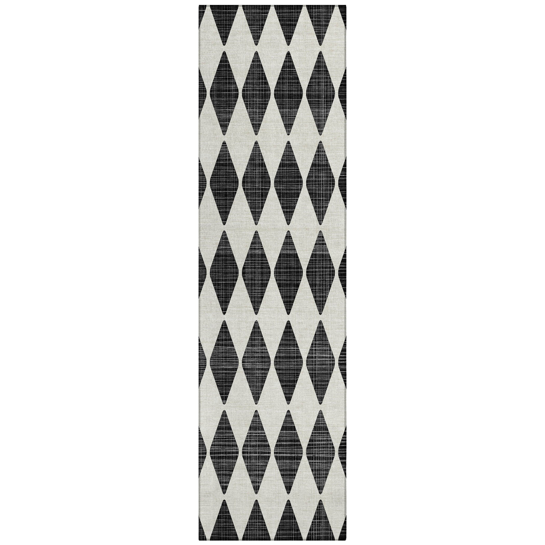 Black and White Synthetic Flat Woven Reversible Runner Rug