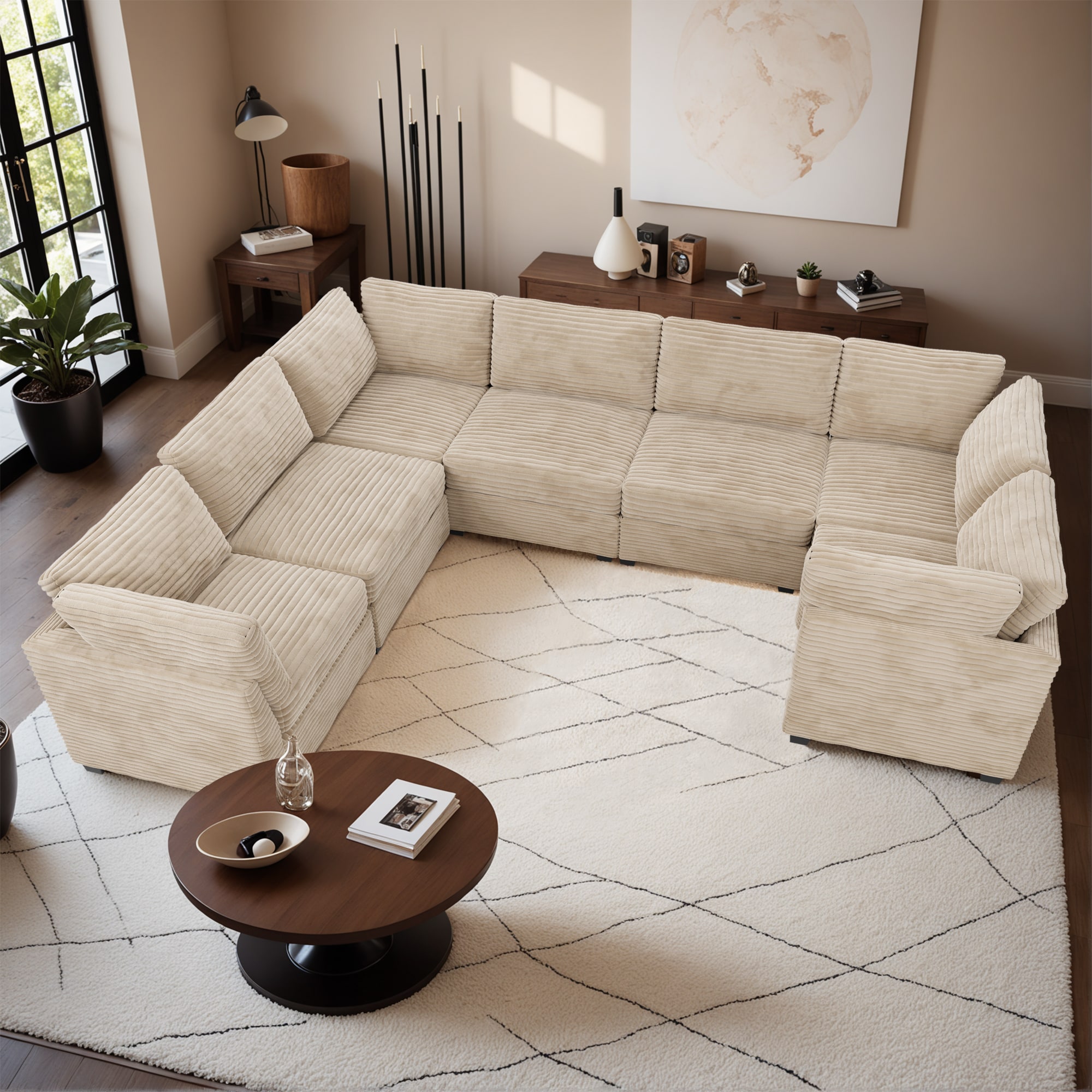 ALTRIGUS 6L-YOYO240-72-AL 130.72-in Modern Beige Plush 6+ -seater Sectional