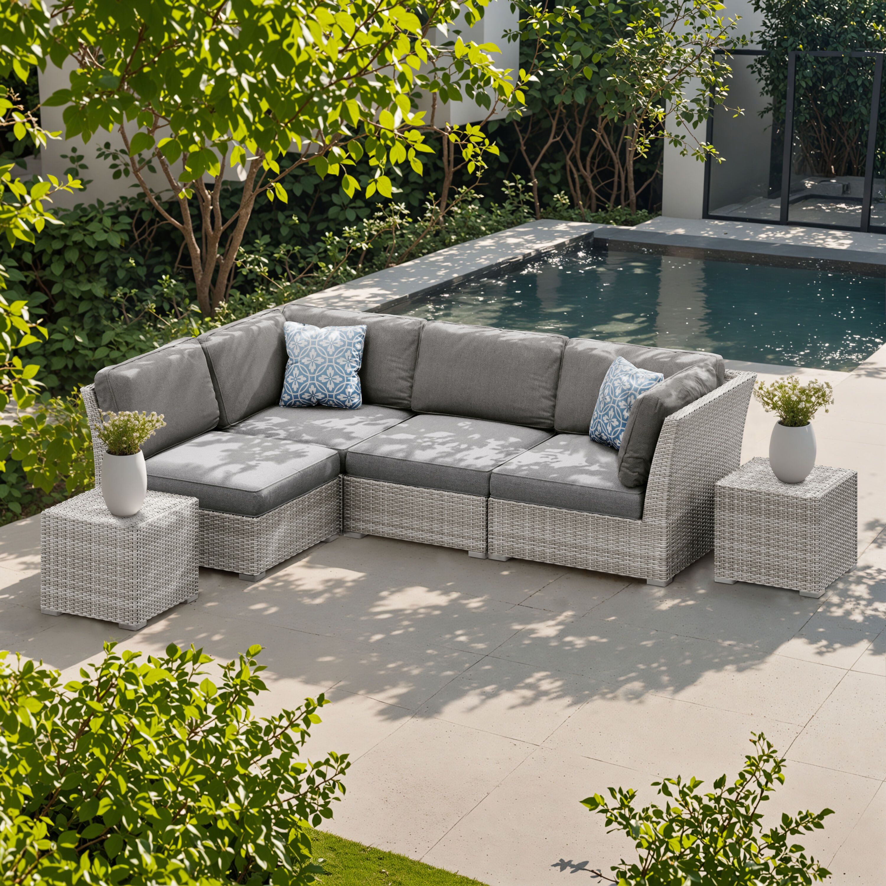 Octans SL2C00221 8 -Piece Wicker Patio Conversation Set with Gray Cushions