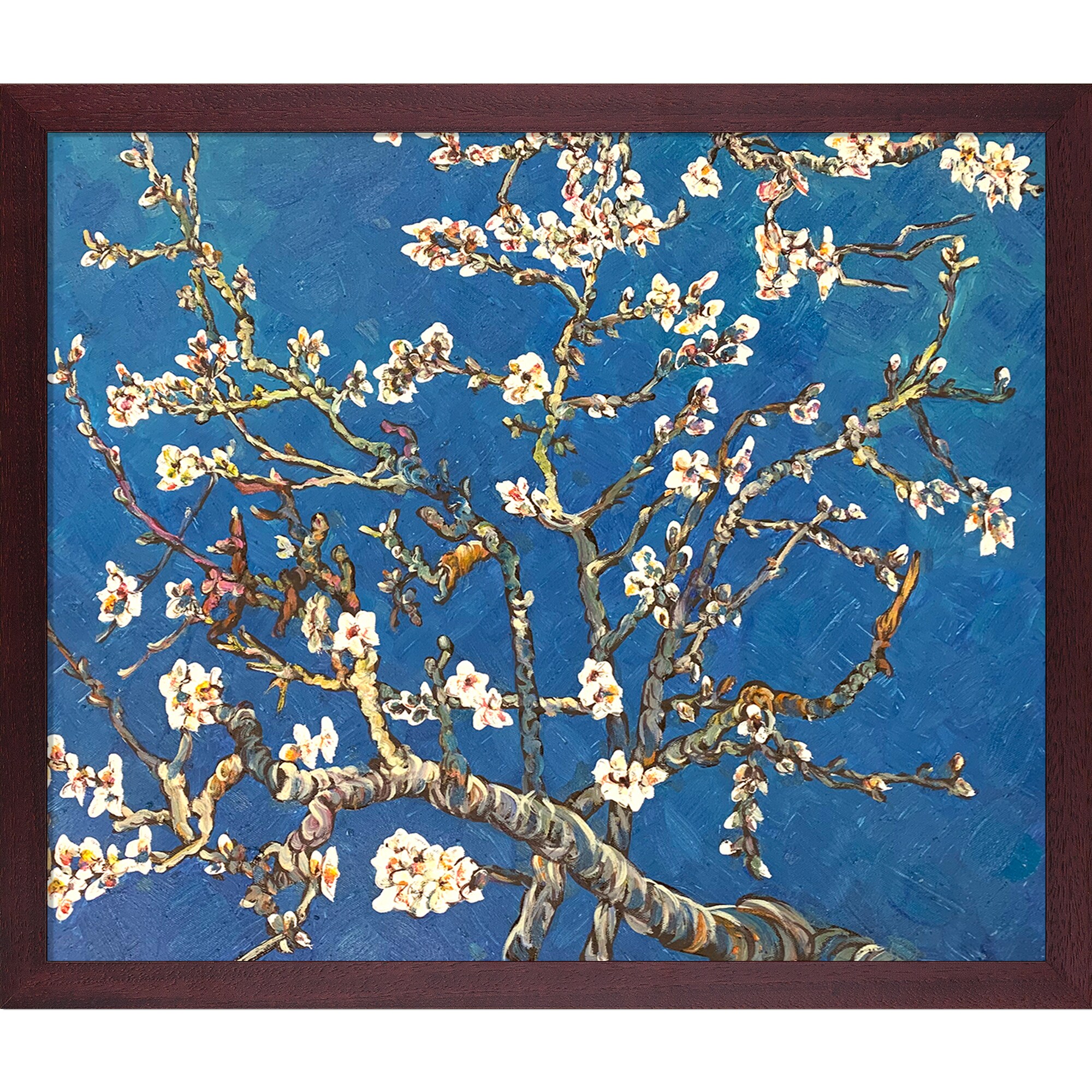 La Pastiche 688576799827 Branches of an Almond Tree in Blossom Vincent Van Gogh Mahogany Wood Framed 22.5-Inches H x 26.5-Inches W Botanical Canvas Hand-Painted Painting