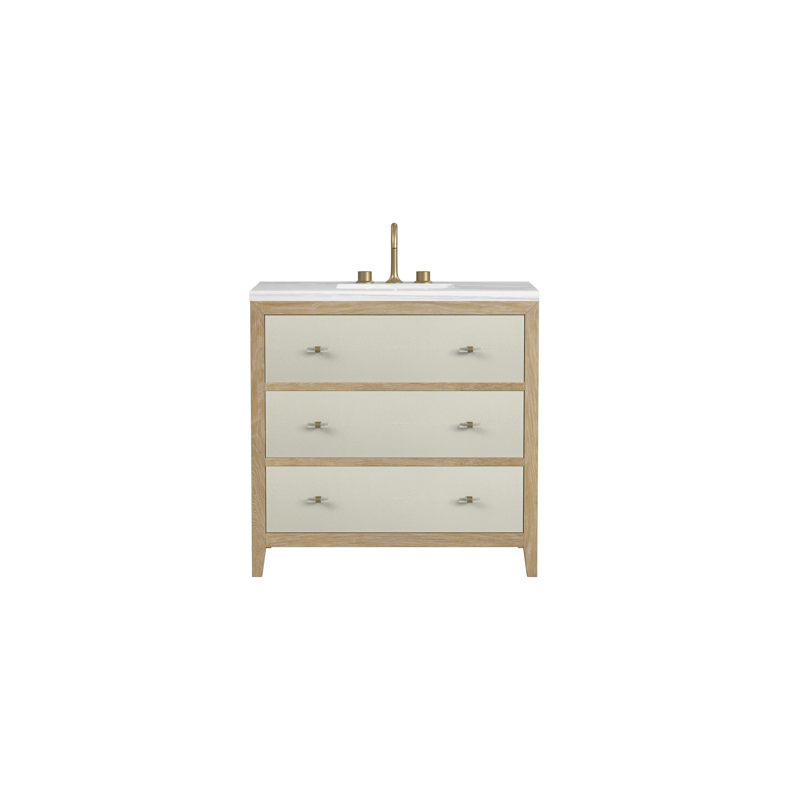 James Martin Vanities D604-V36-SHG-3AF Celeste 36-in Sunwashed Oak with Embossed Shagreen Drawer Fronts Undermount Single Sink Bathroom Vanity with Arctic Fall Solid Surface Top