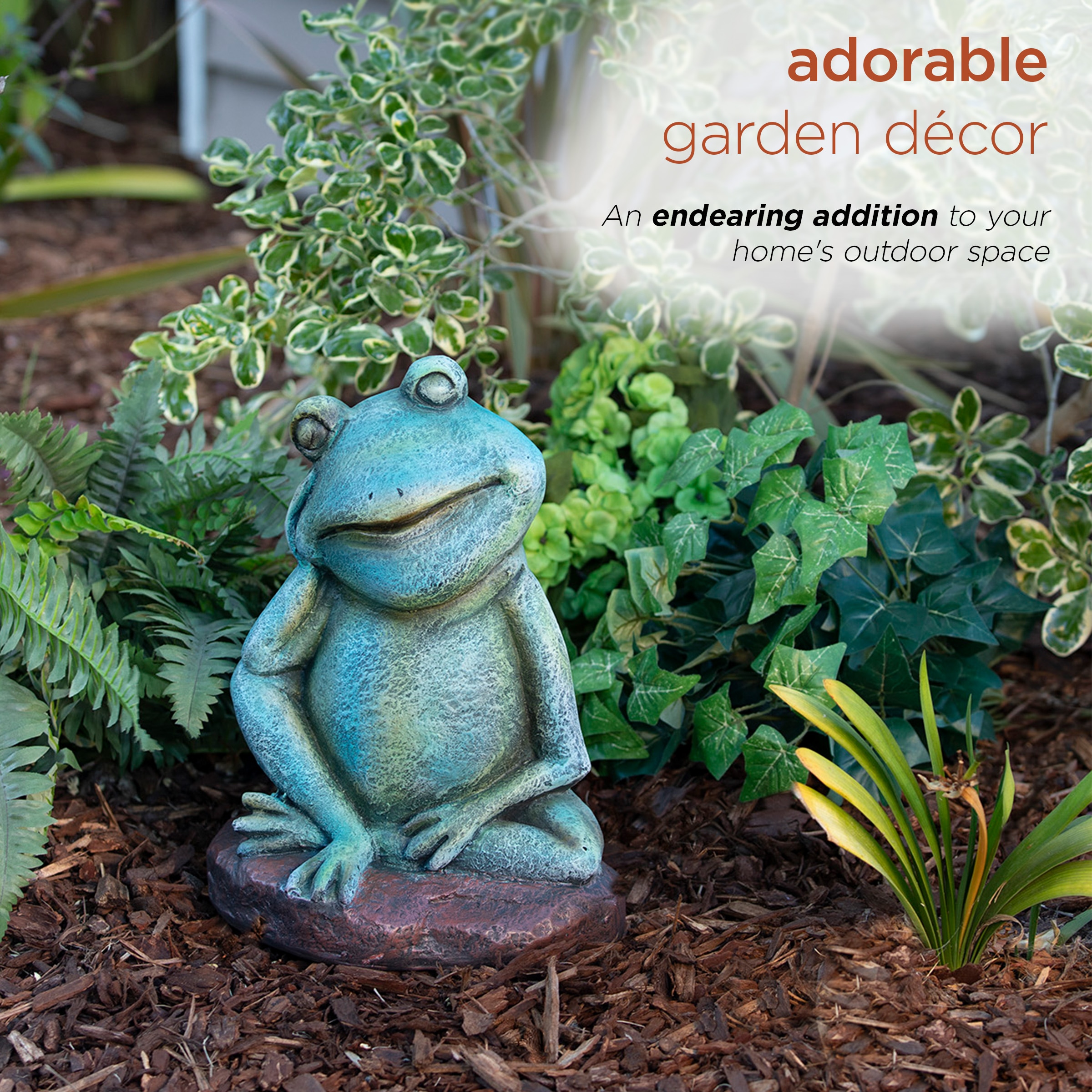 Backyard Glory 13.125-in H x 9.5-in W Green Frog Garden Statue in