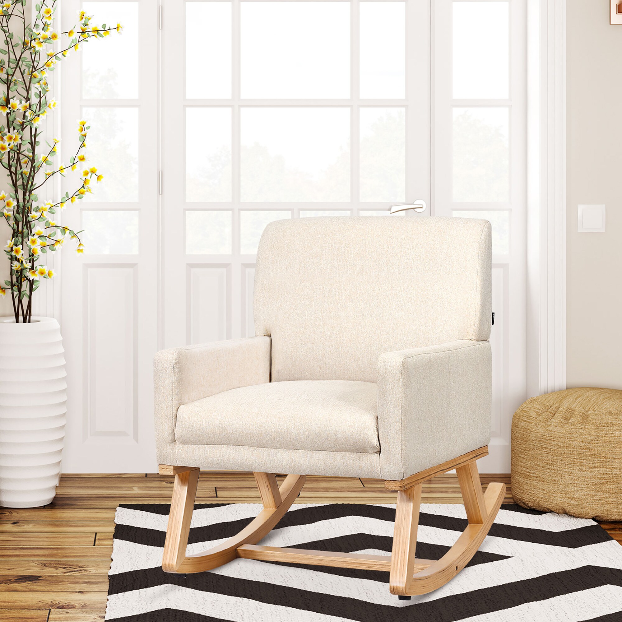 Goplus Modern Beige Contemporary Rocking Chair in the Chairs department ...