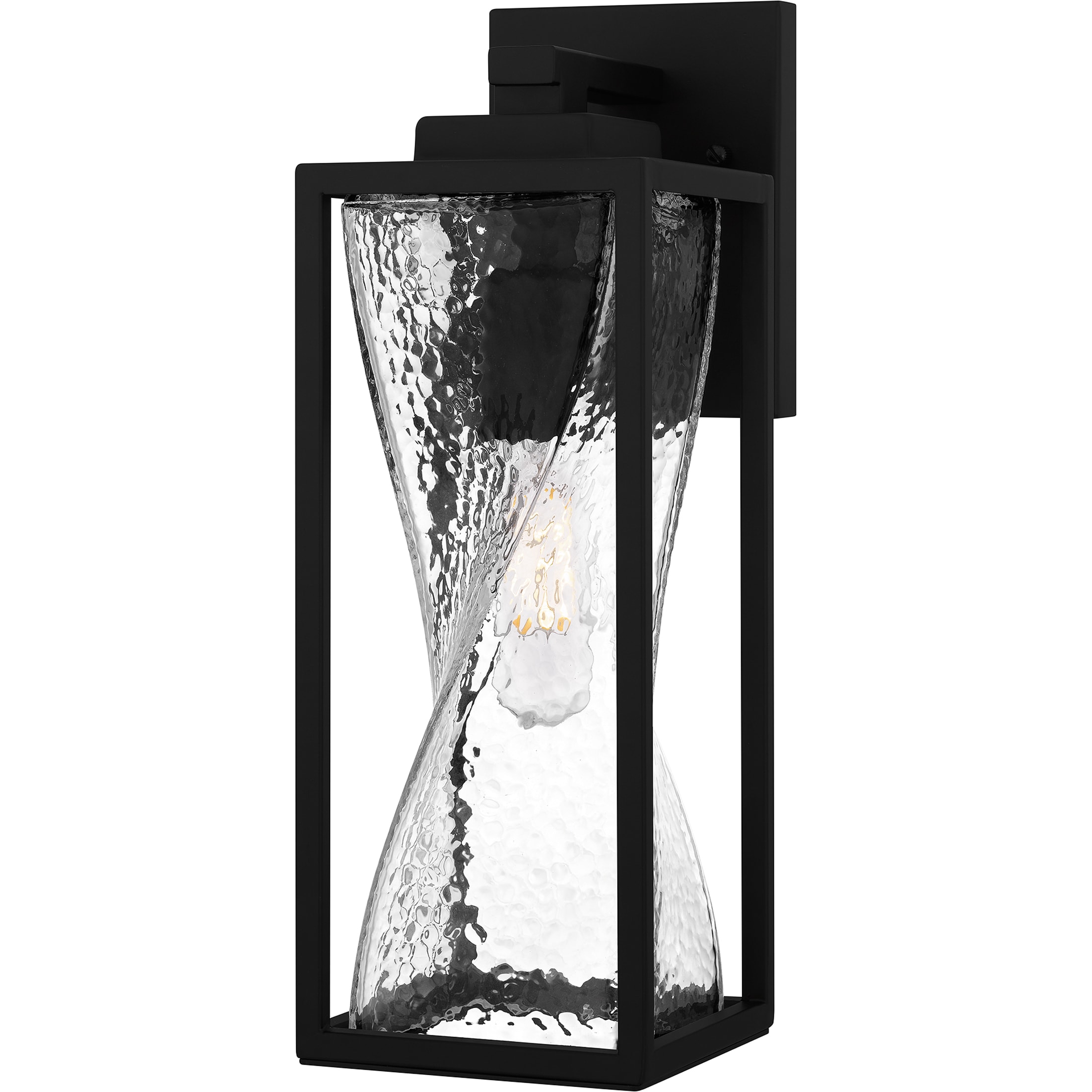 Matte Black and Clear Hammered Glass Outdoor Wall Lantern