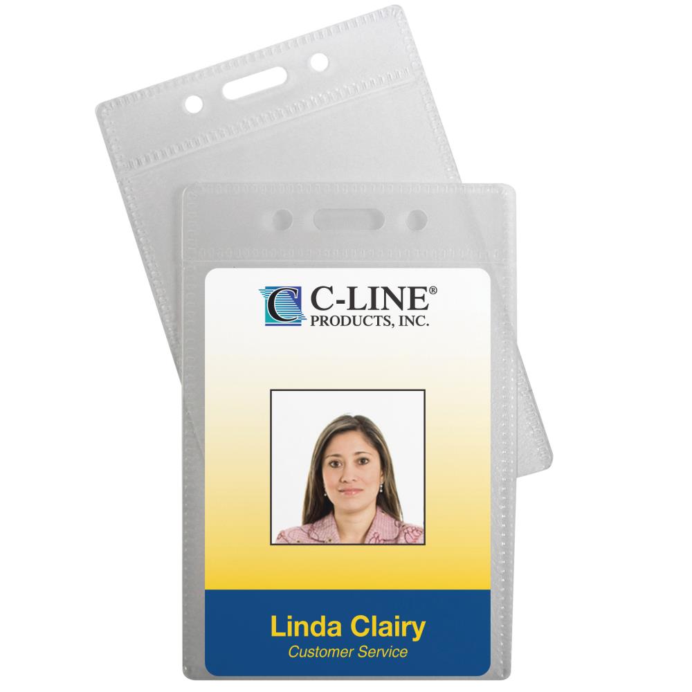 C Line Vinyl Vertical ID Badge Holders 2 38 x 3 38 Clear Pack Of