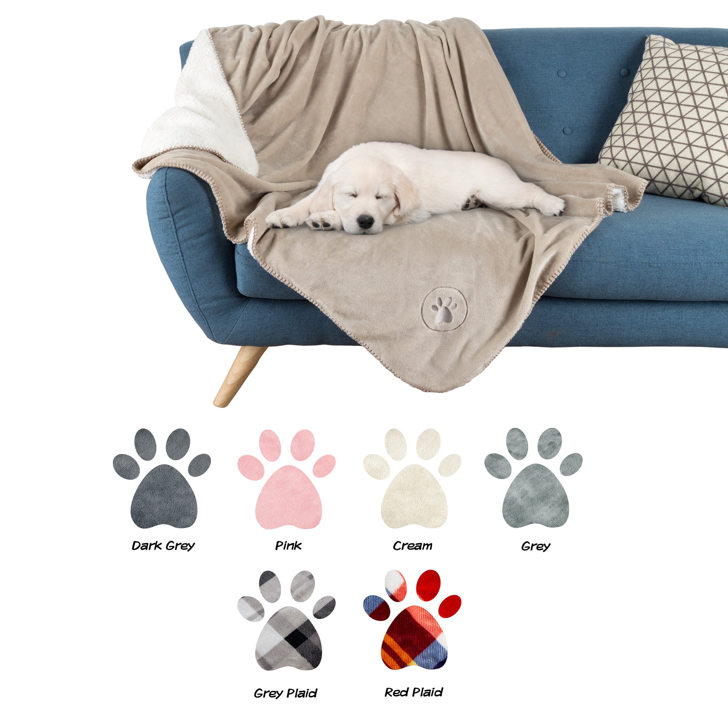 Large Tan Waterproof Flannel and Sherpa Pet Blanket