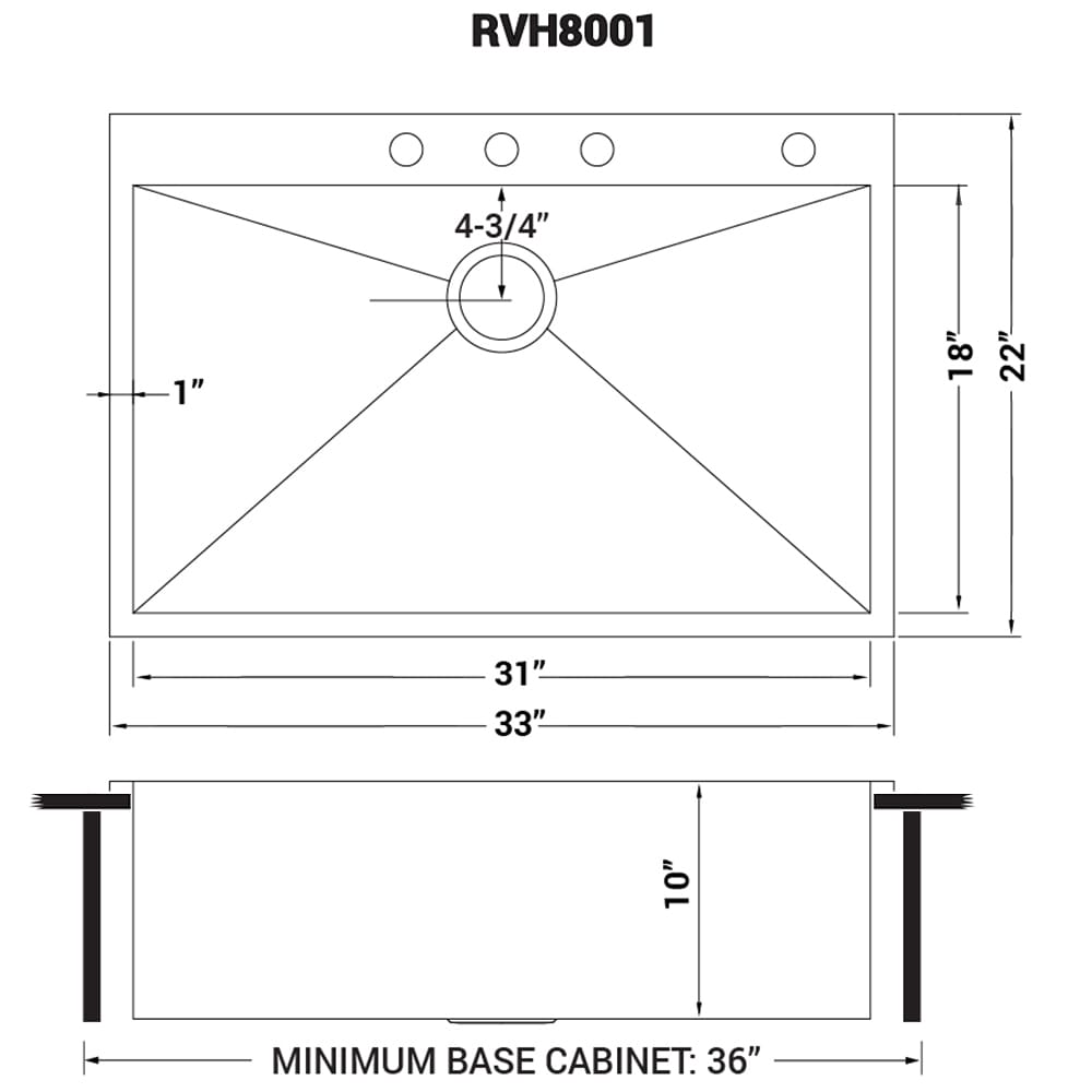 Ruvati Kitchen Sinks Drop-In 33-in x 22-in Brushed Stainless Steel ...