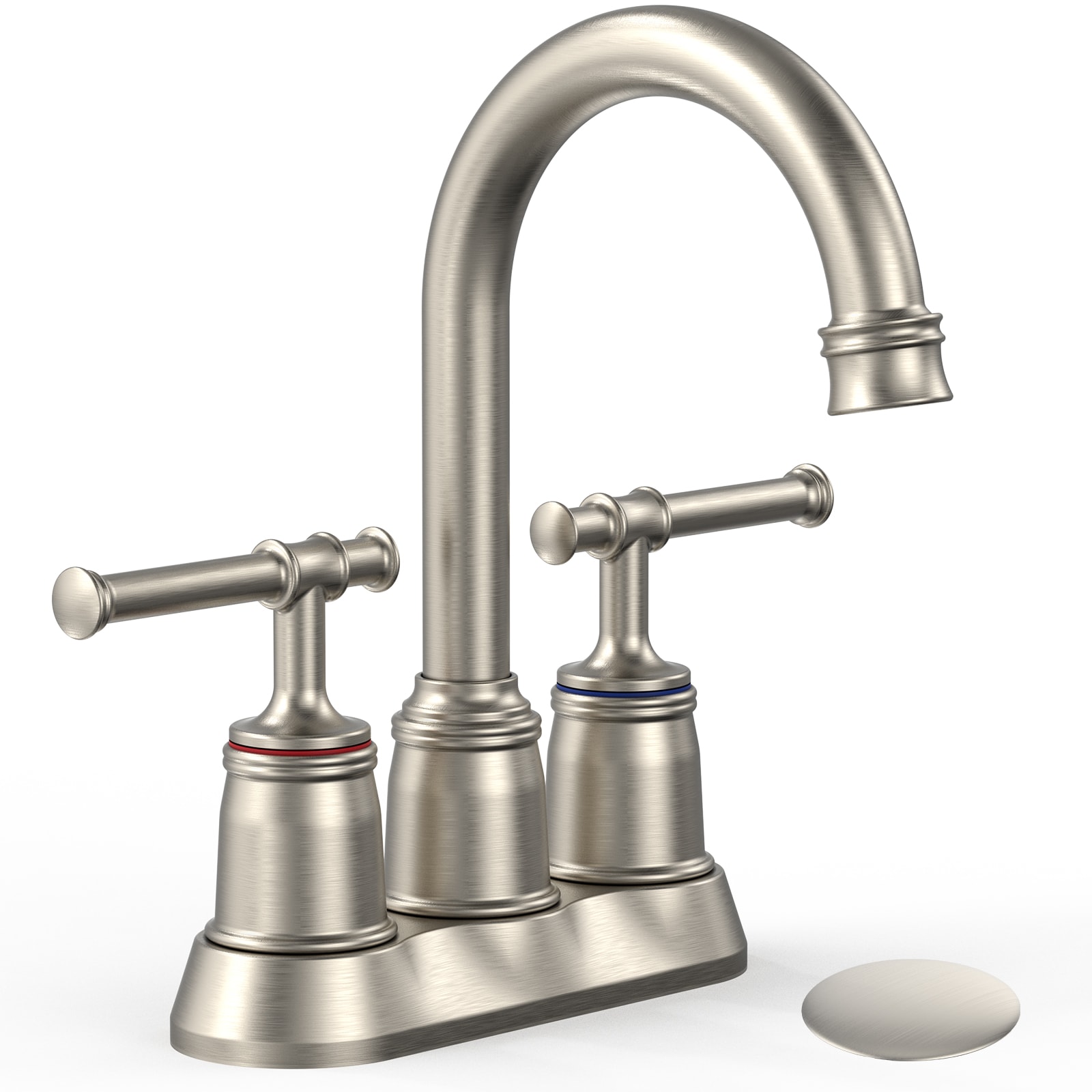 IdealHouse Dual Handle Bathroom basin Faucet 4 Inch Centerset or 3 Hole Widespread Swivel Spout Pop Up Drain Supply Hose Hot and Cold Markers Durable Lavatory Tap Brushed Nickel
