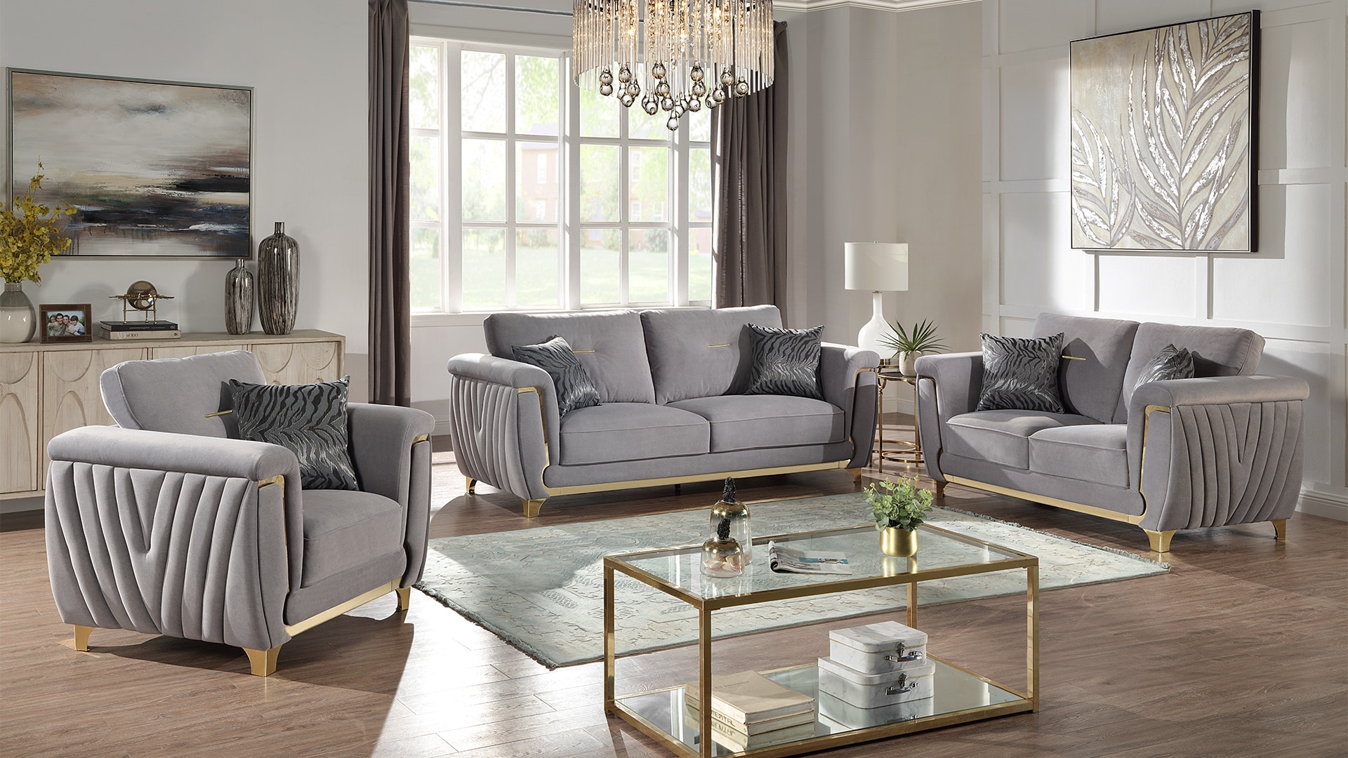Galaxy 601955556095 Leena Modern 3 -Piece Gray Living Room Set