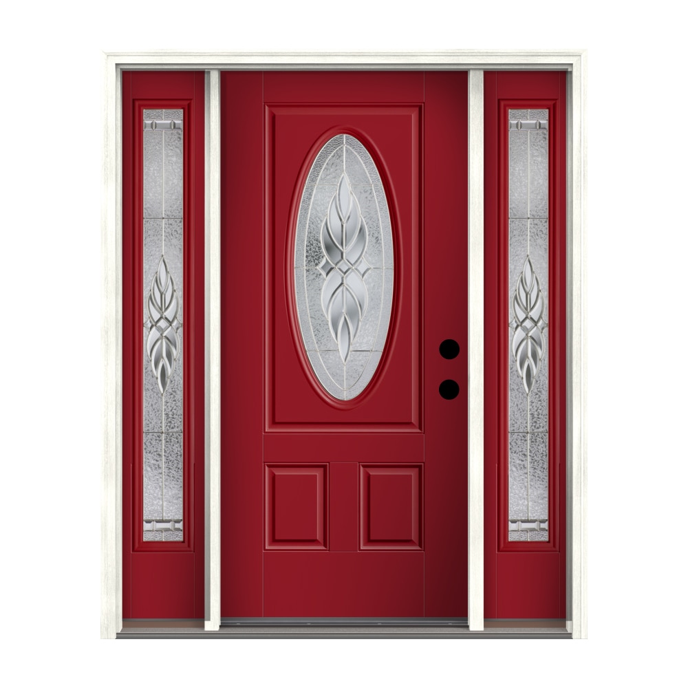 Therma-Tru Benchmark Doors Varissa 68-in x 80-in Fiberglass Oval Lite Left-Hand Inswing Real Red Painted Prehung Single Front Door with Sidelights -  TTB641633SOS