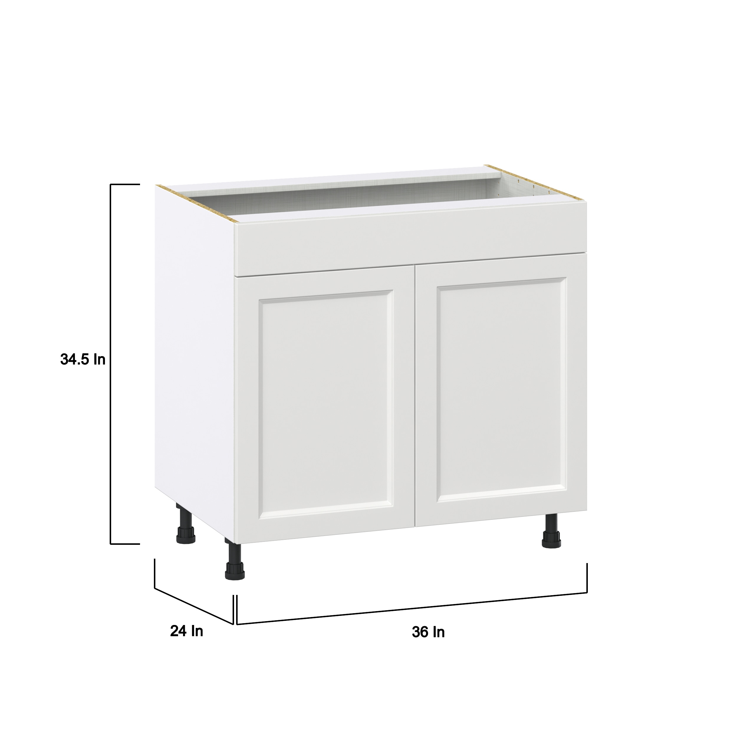 Hugo&Borg Riviera 36-in W x 34.5-in H x 21-in D Bright White Sink Base Fully Assembled Cabinet (Recessed Panel Shaker Style)