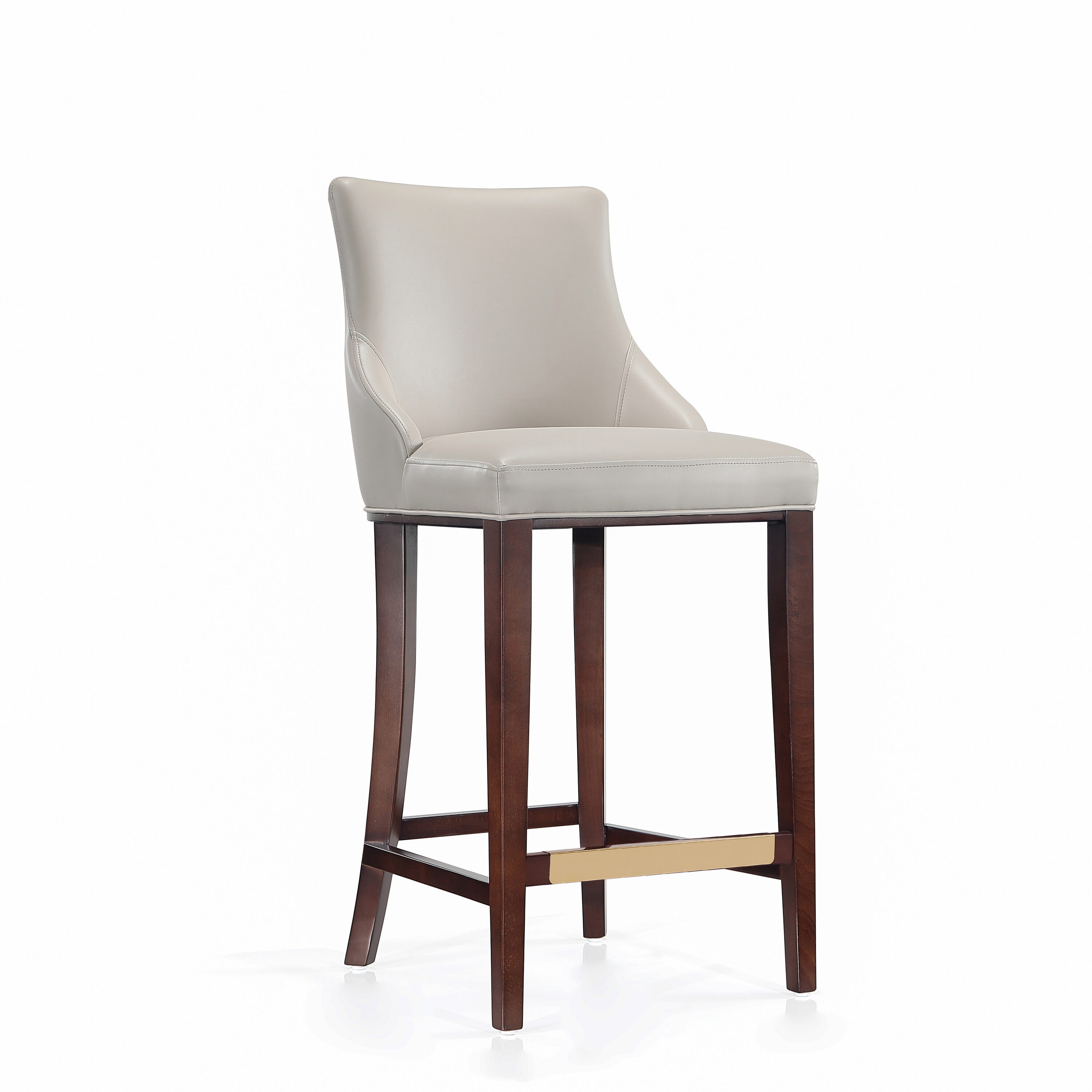 Light Gray Leatherette Upholstered Bar Stools with Beech Wood Legs, Set of 2