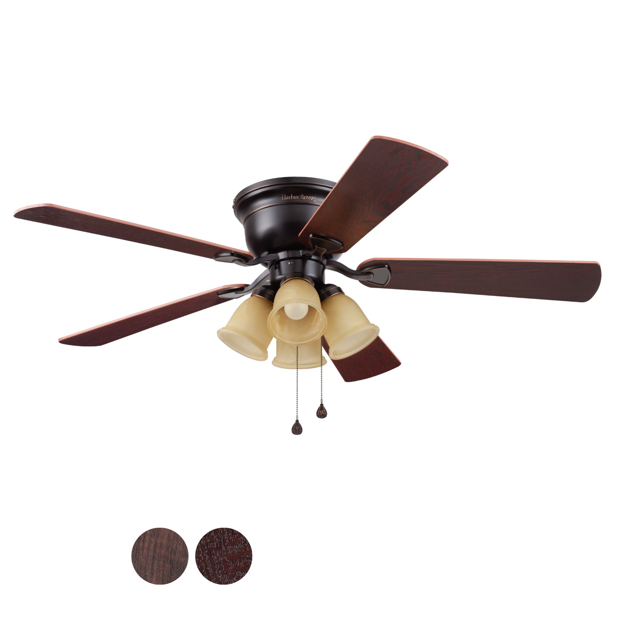 Harbor Breeze Centreville 52-in Oil-Rubbed Bronze with Auburn/Mink Blades LED Indoor Flush Mount Ceiling Fan with Light (5-Blade)