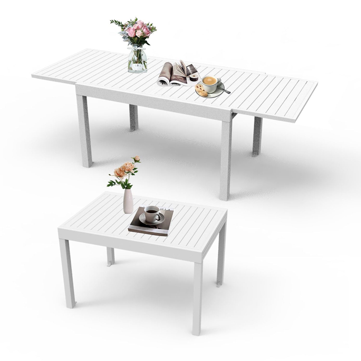 GZMR GZ-W1859T57 Aluminum Patio Extendable Dining Table Rectangle Extendable Outdoor Dining 35.4-in W x 70.8-in L