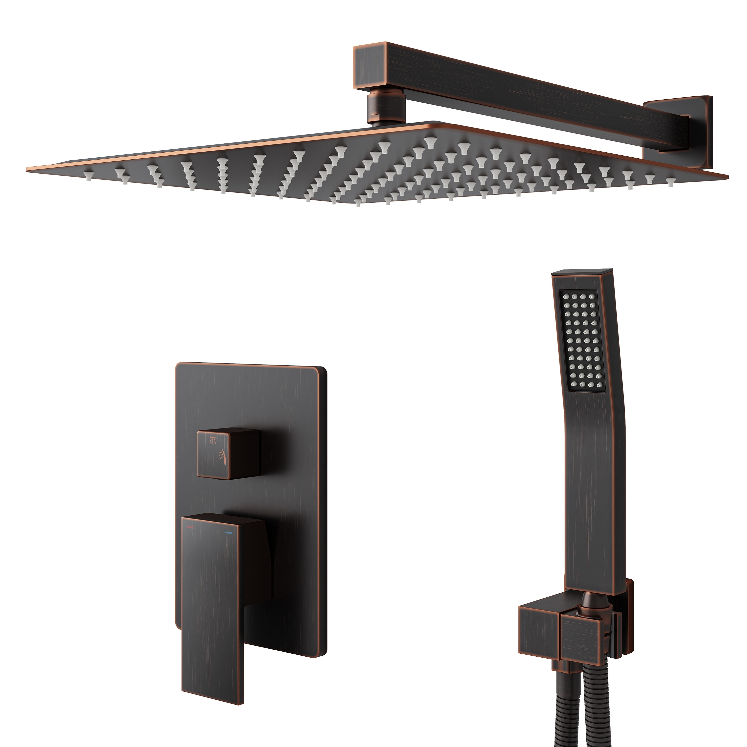 WELLFOR DTG-806CS12ORB DT 12-in Rain Waterfall Wall Mounted Shower System Oil Rubbed Bronze 1-handle Multi-head 12-in Square Shower Faucet with Valve