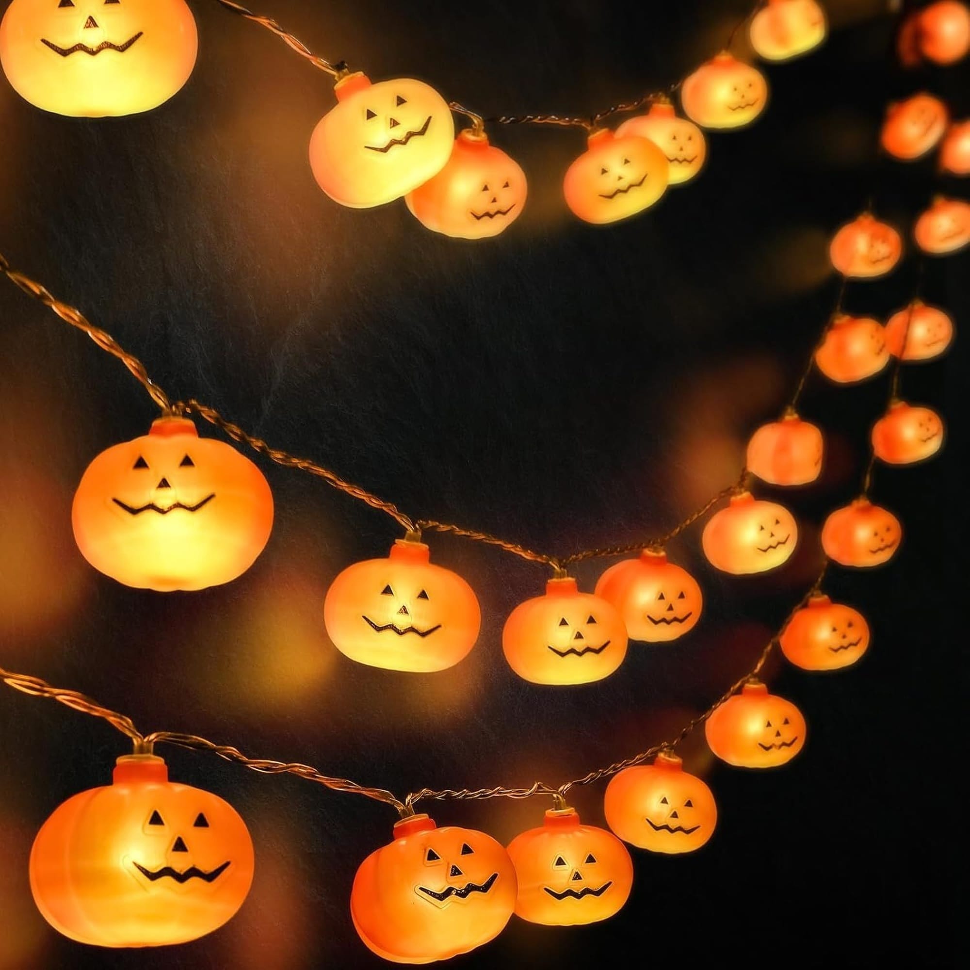 Wudkey 20ft L 40-LED 8-Mode Waterproof Pumpkin Halloween String Lights Orange Battery Operated Holiday Lamps