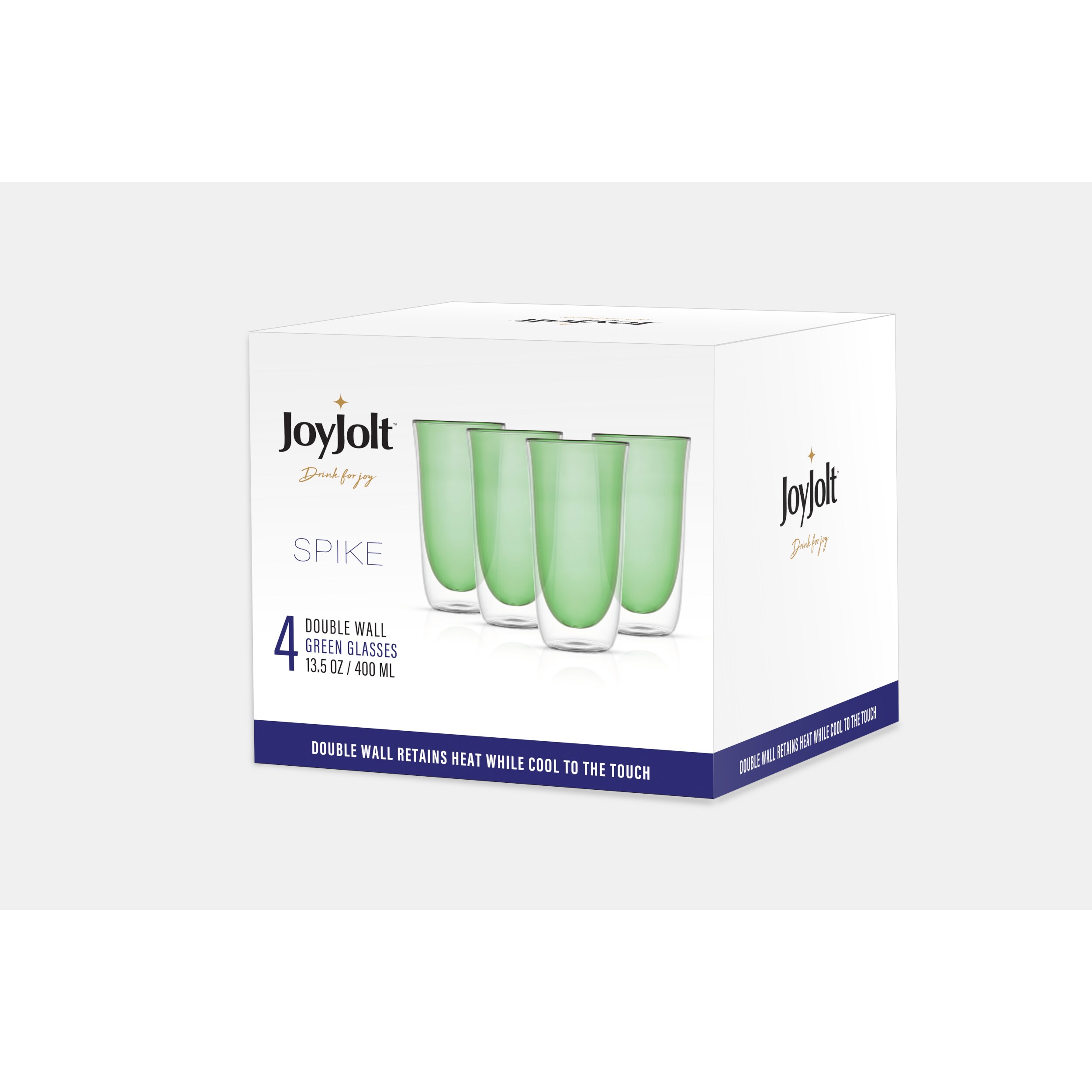 JoyJolt Aroma Double Wall Colored Glass Coffee Mugs - Green - Set of 4 