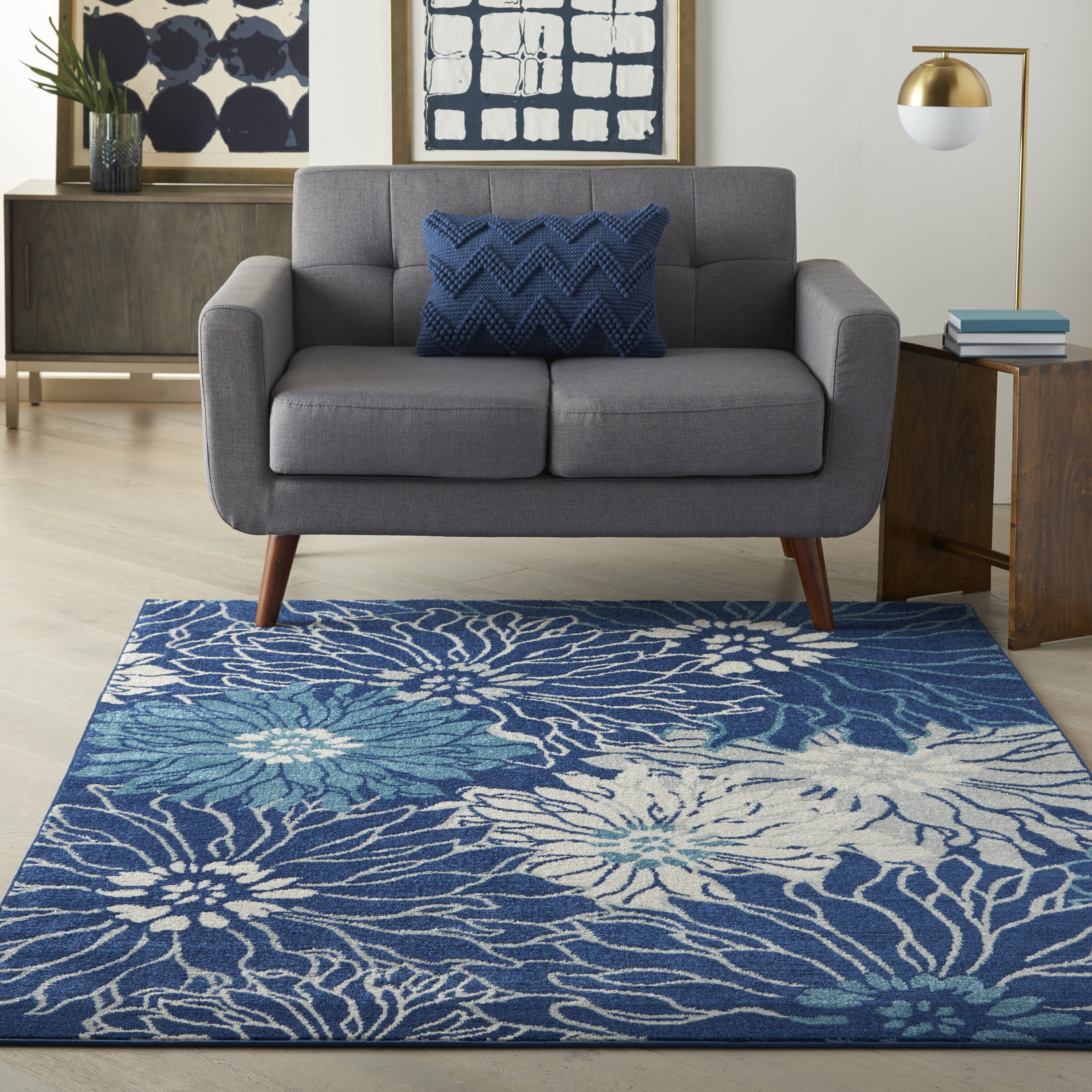 Nourison 99446765888 Passion 4 x 6 (ft) Loomed Polypropylene Navy/ivory Rectangular Indoor Abstract Area rug