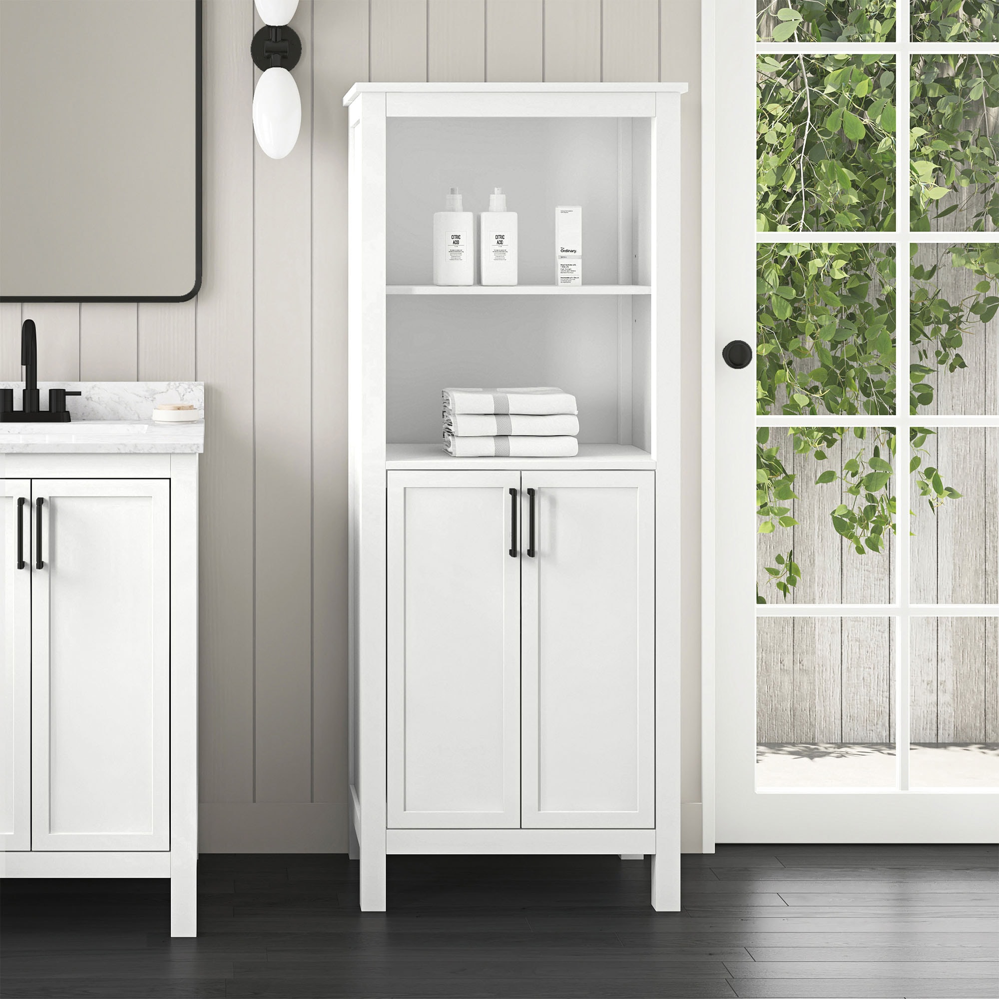 allen + roth LENOIR SU-W Lenoir 24-in x 60-in x 16-in White Freestanding Soft Close Linen Cabinet