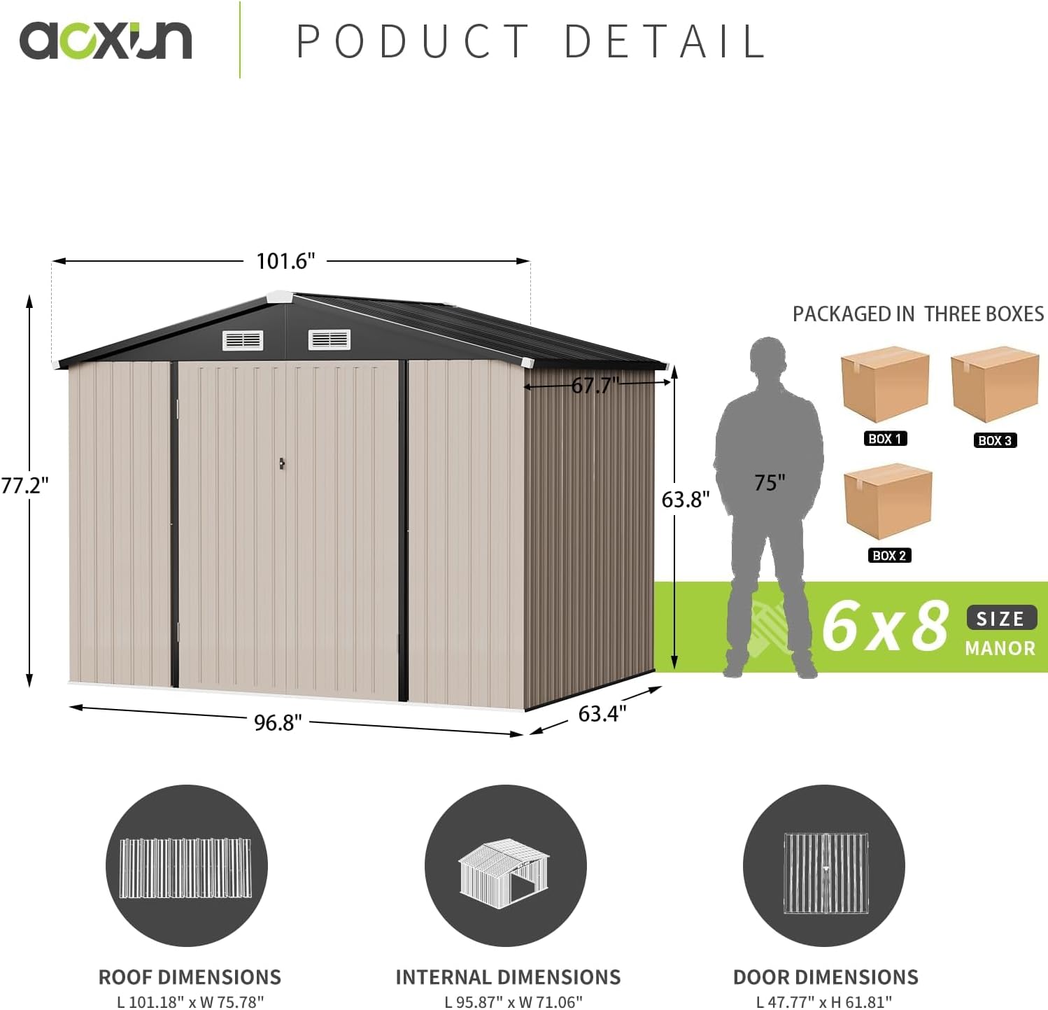 AOXUN 5.6-ft x 8.5-ft Galvanized Steel Storage Shed in the Metal ...