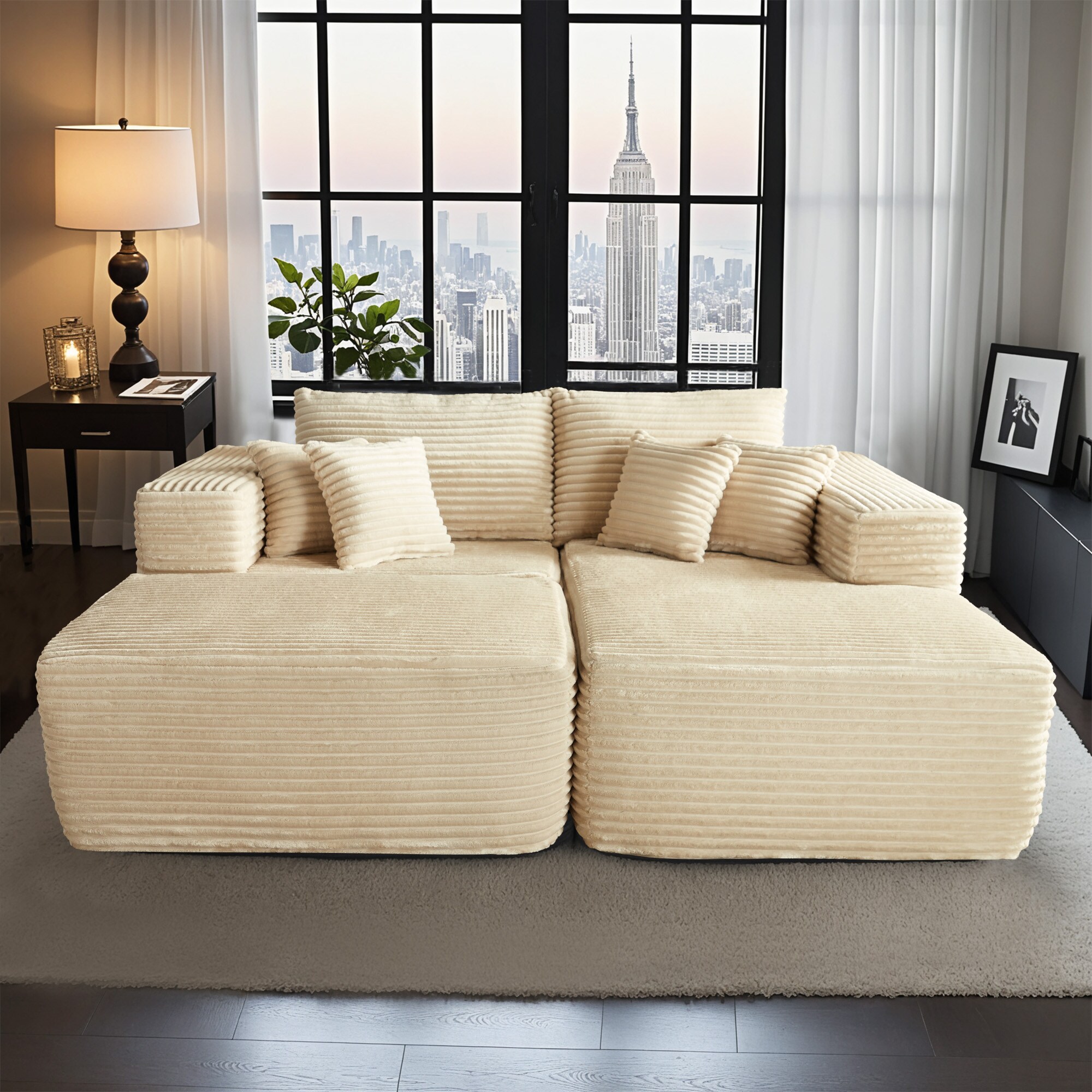 ALTRIGUS 6L-MOMOR240-AL 79.5-Inches Casual Right Chaise-Beige 3 -seater Sectional