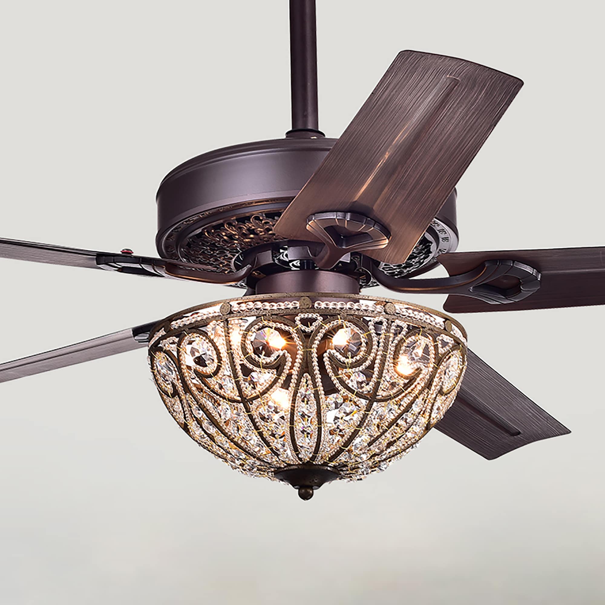 Bronze Crystal Chandelier Ceiling Fan with Remote, 48-inch