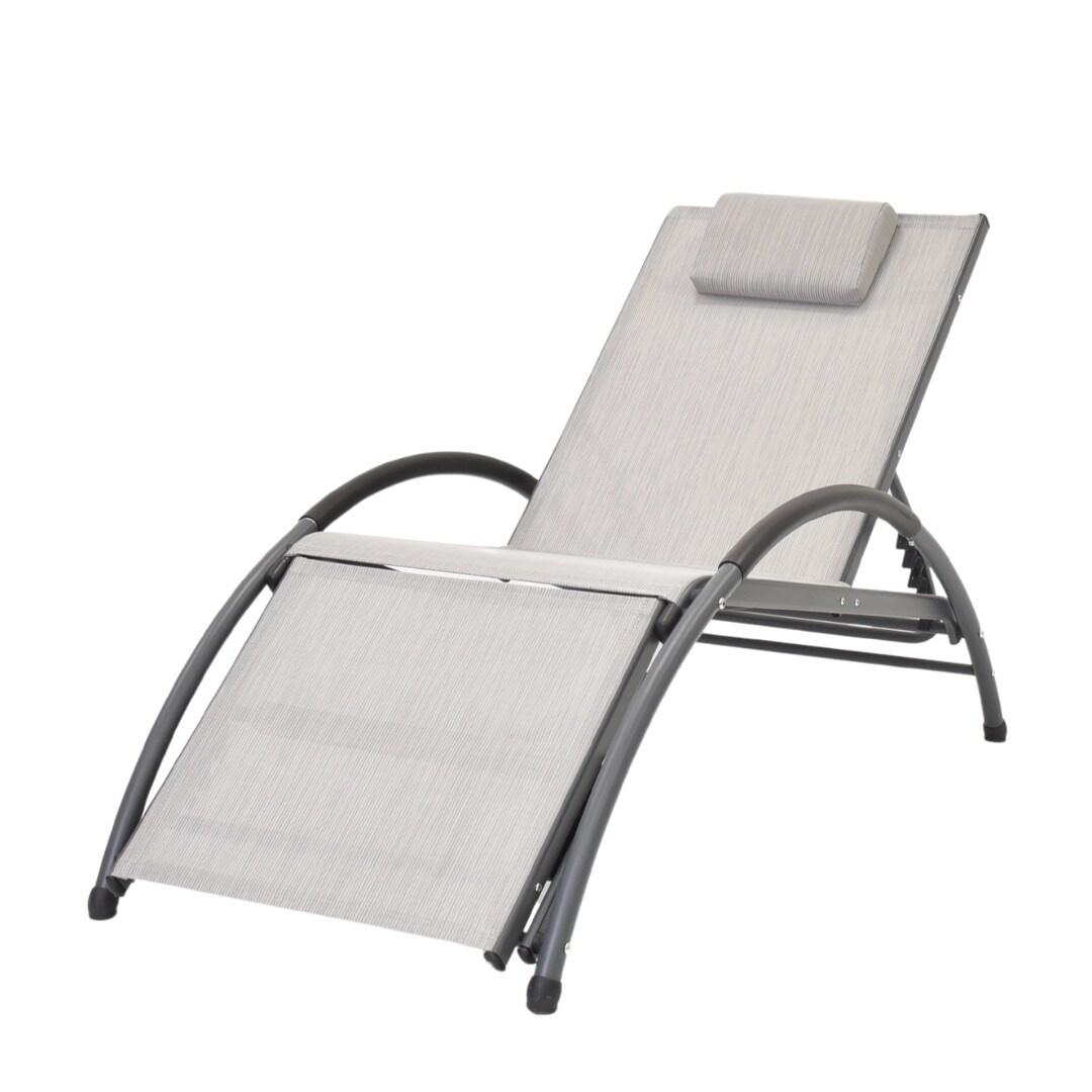 Vivere DKDSUN-HV Dockside Black Aluminum Frame Stationary Chaise lounge Chair with Gray Mesh Seat