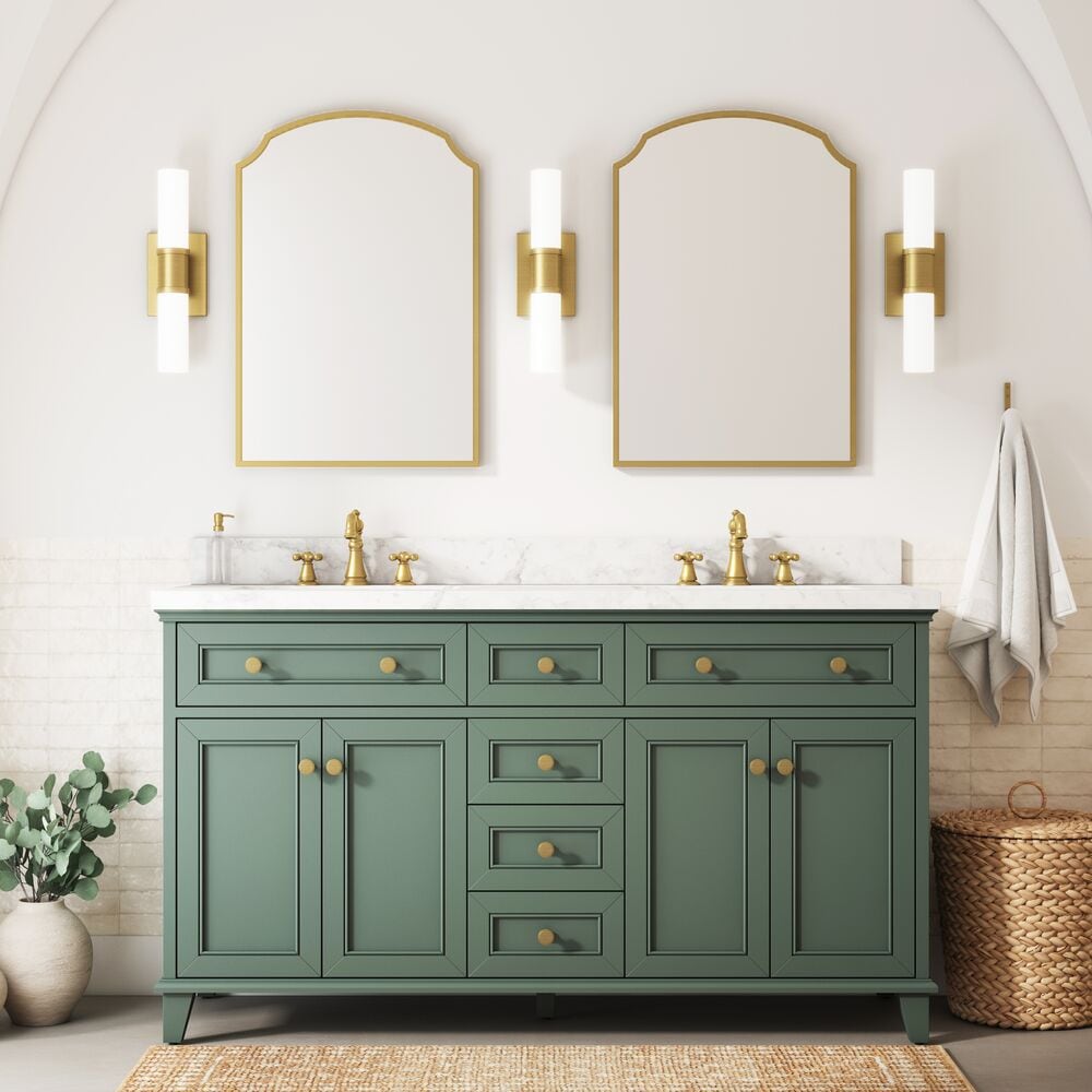 allen + roth LOWE60VPN Lambert 60-in Basil Green Undermount Double Sink Bathroom Vanity with White Engineered Stone Top