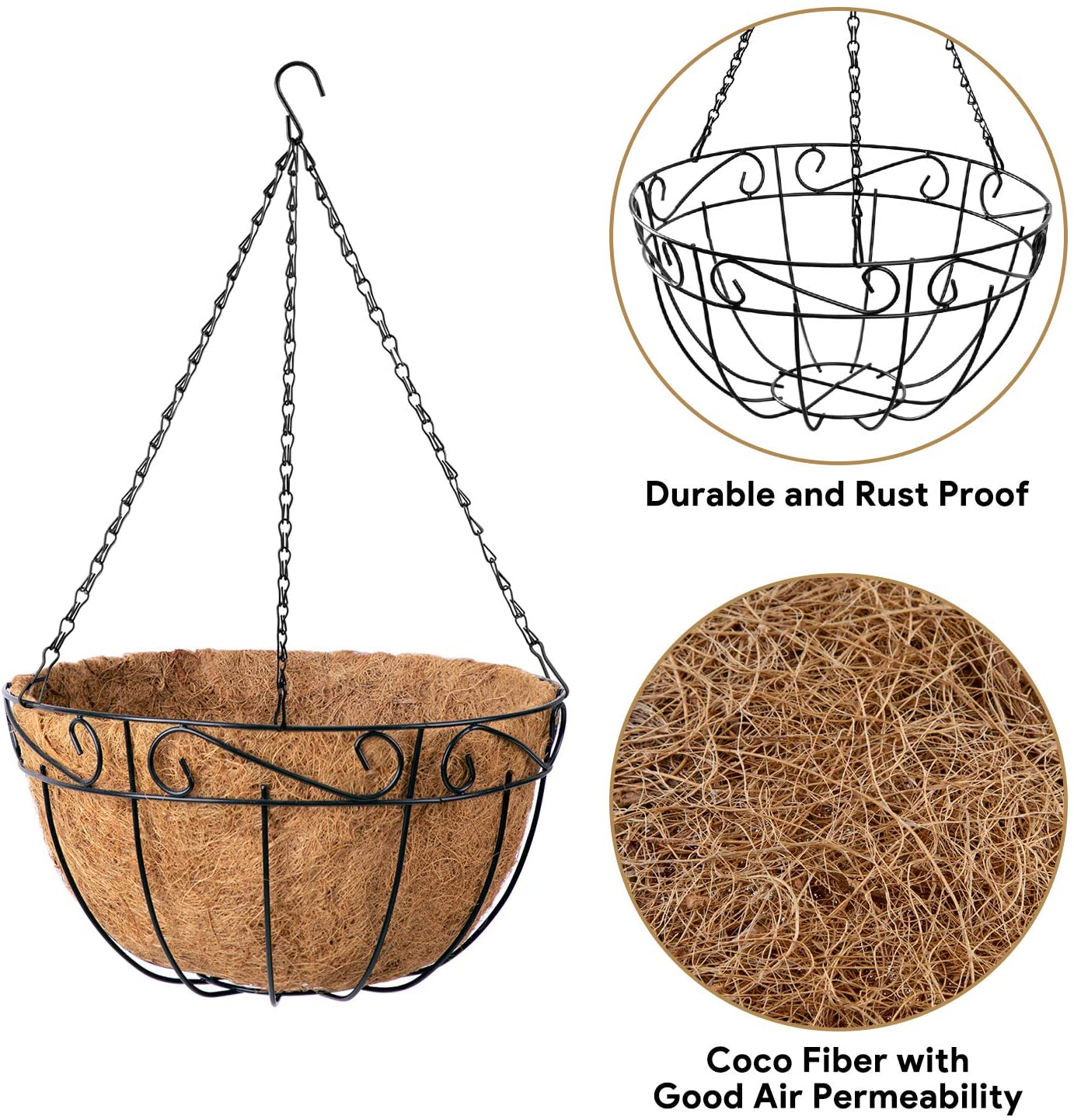 Ashman Metal Hanging Planter Basket with Coco Coir Liner Round