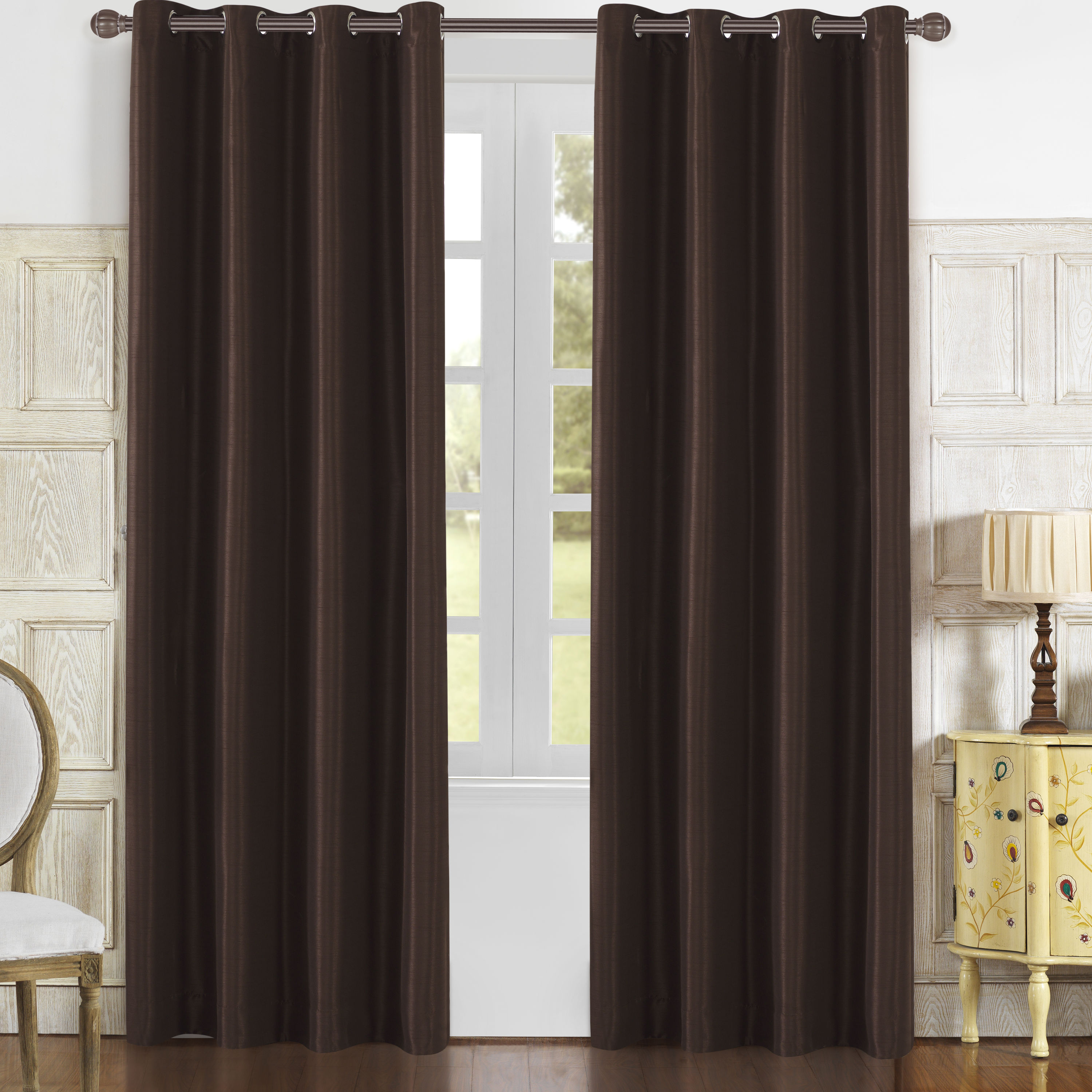  SILKY-95-CCL 95-Inches Chocolate Room darkening Grommet Single curtain panel