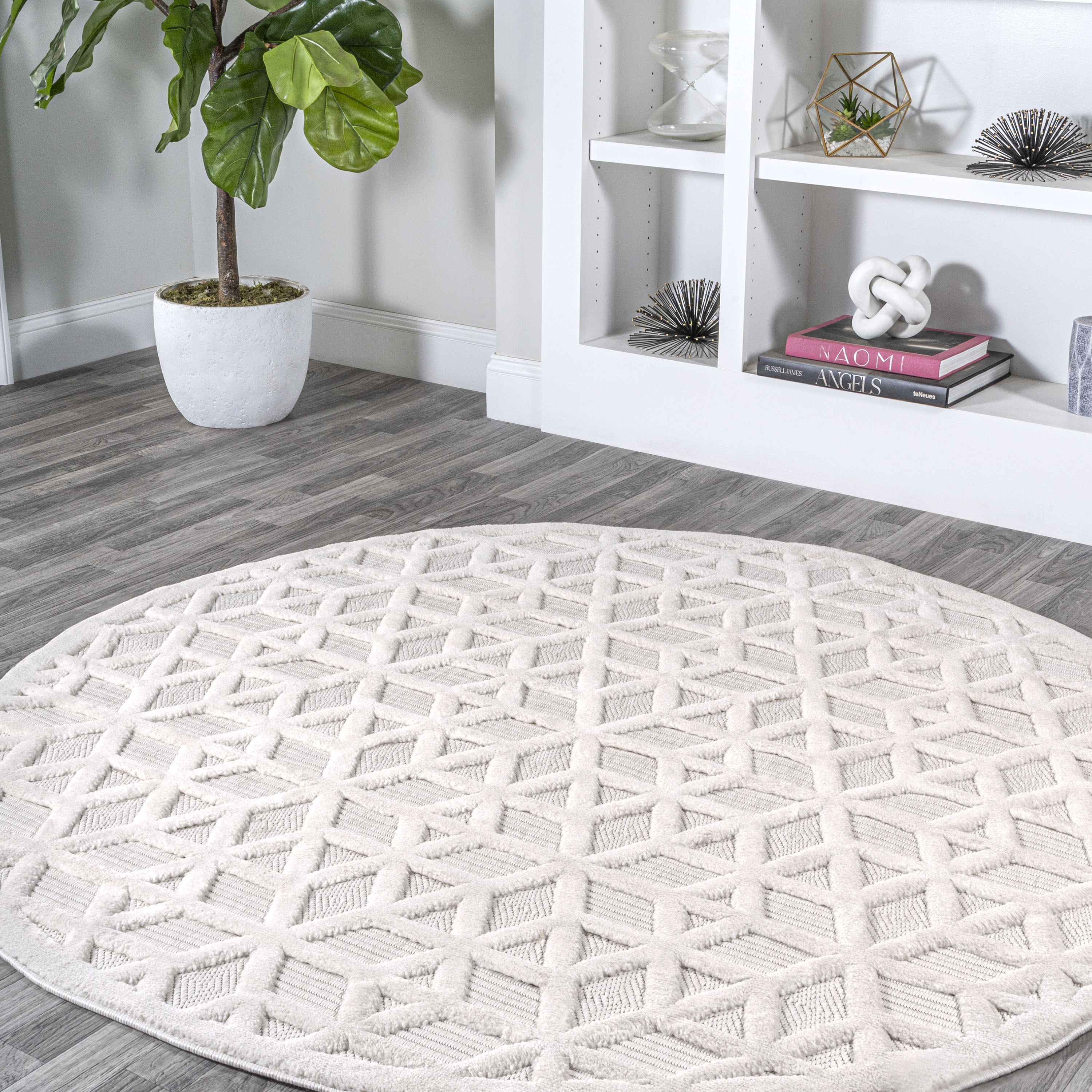 JONATHAN  Y IBZ102D-5R IBIZA Talaia Neutral Geometric 5 x 5 (ft) Loomed Polypropylene Ivory Round Indoor/Outdoor Geometric Bohemian/Eclectic Area rug