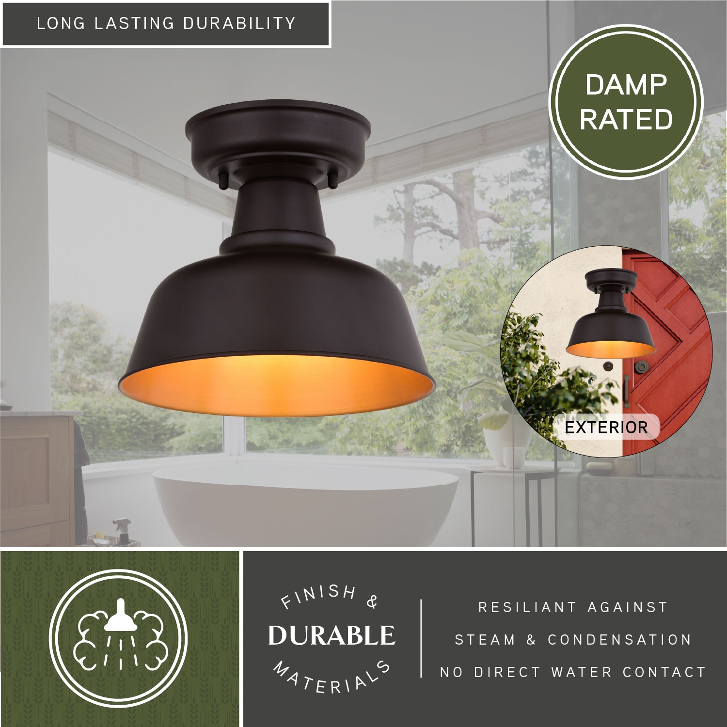 Bronze and Gold Farmhouse Indoor/Outdoor LED Ceiling Light